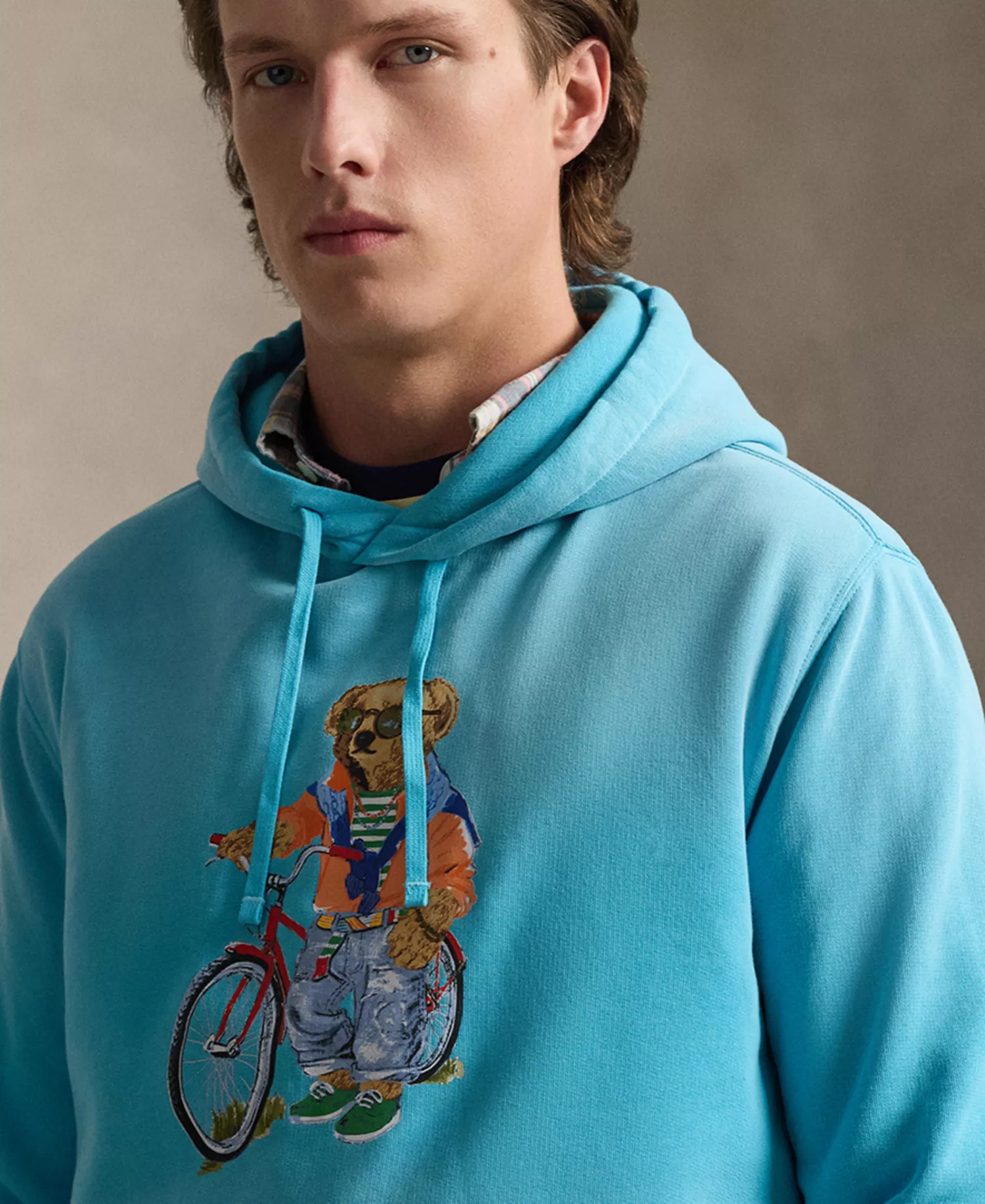 Men's Bears Print Hooded Sweatshirt - Turquoise - 2XL