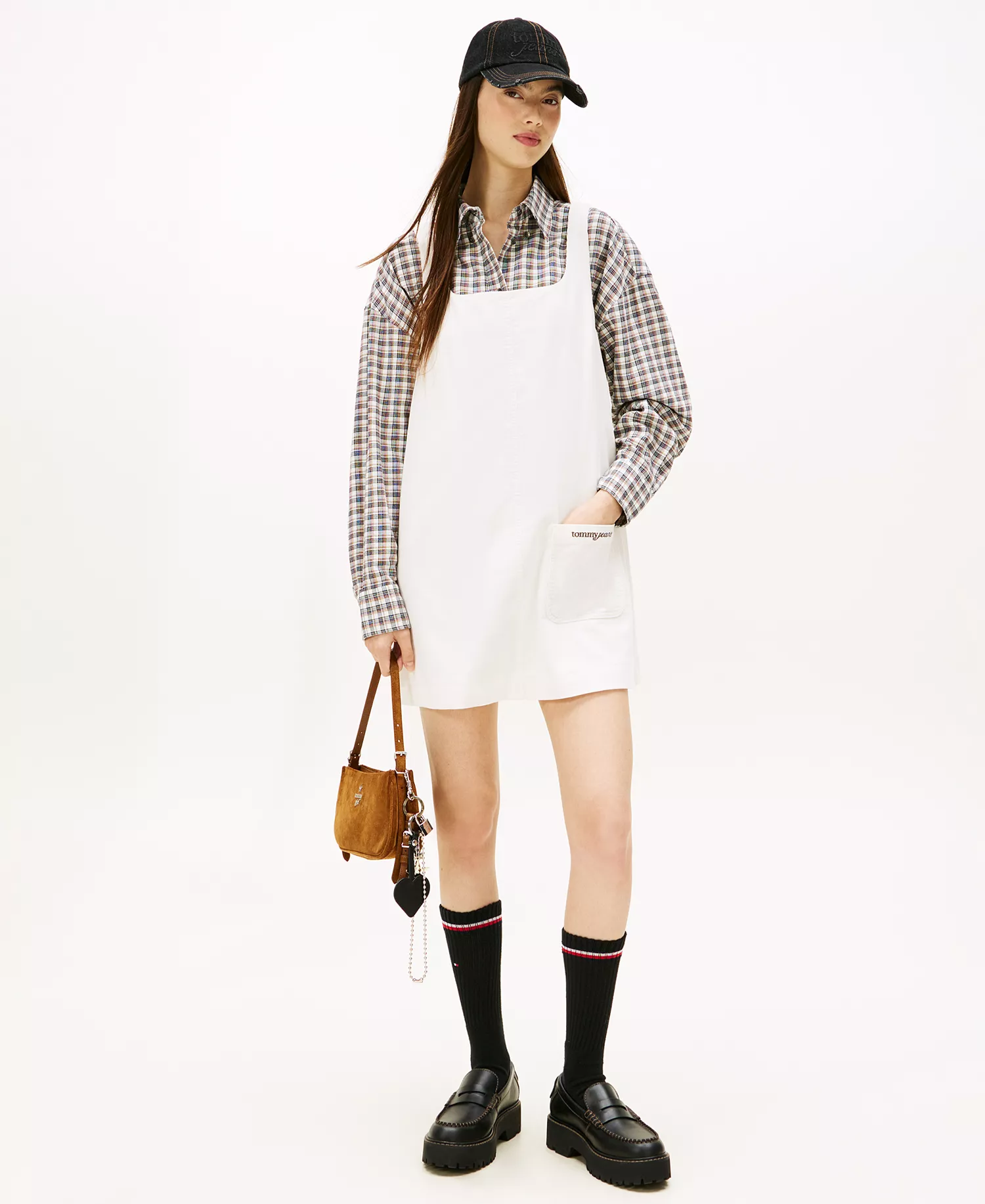 Women's Corduroy Pinafore Scoop Neck Dress - Ancient White - L