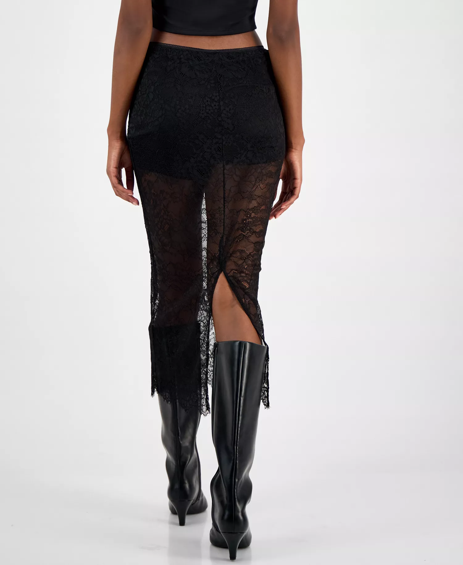 Women's Sheer Lace Midi Skirt, Macy's Exclusive - Deep Black - 2XL
