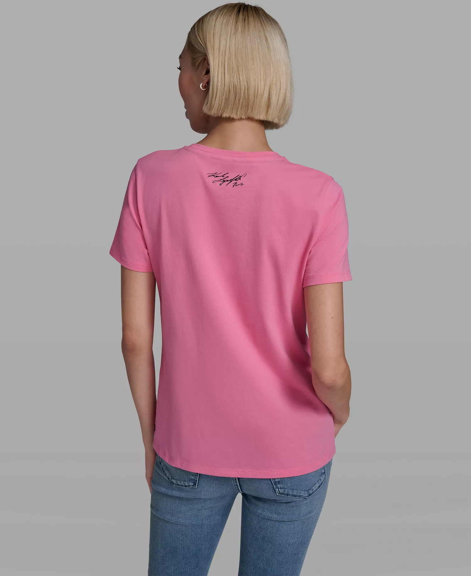 Women's Rose Print Crew Neck T-Shirt - Pink Carnation - L