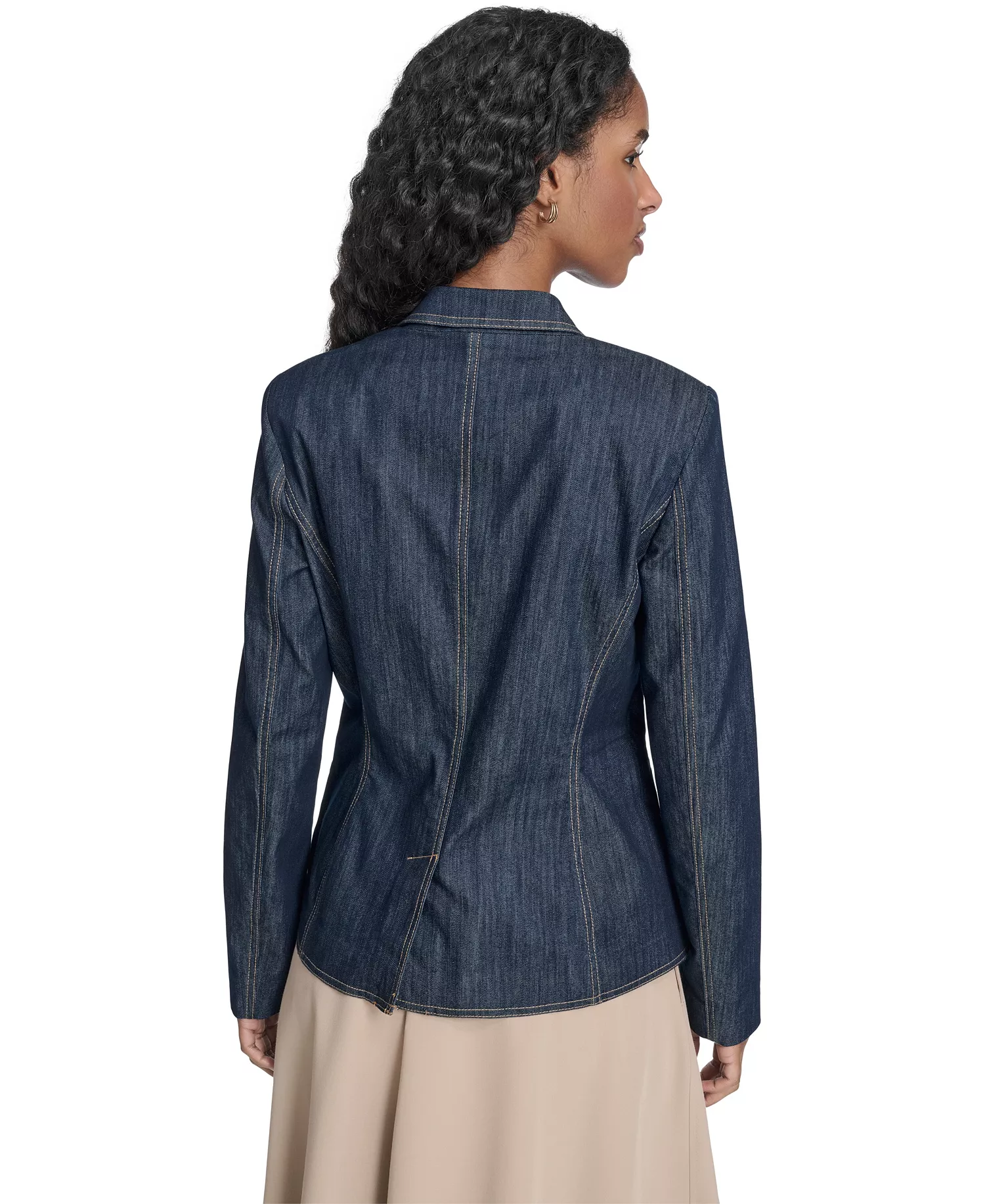 Women's One Button Denim Blazer - Navy - 0