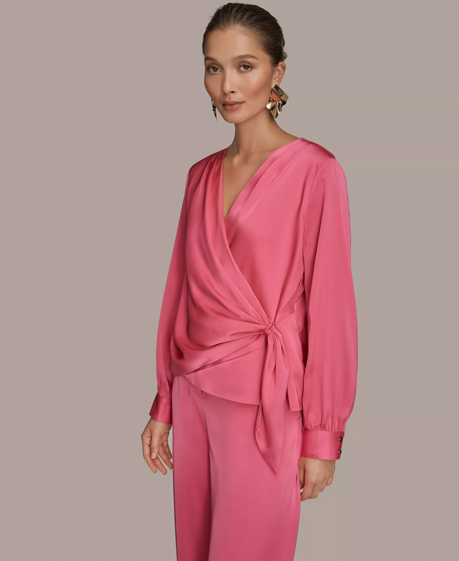 Women's Faux Wrap Long Sleeve Top - Bimini - M