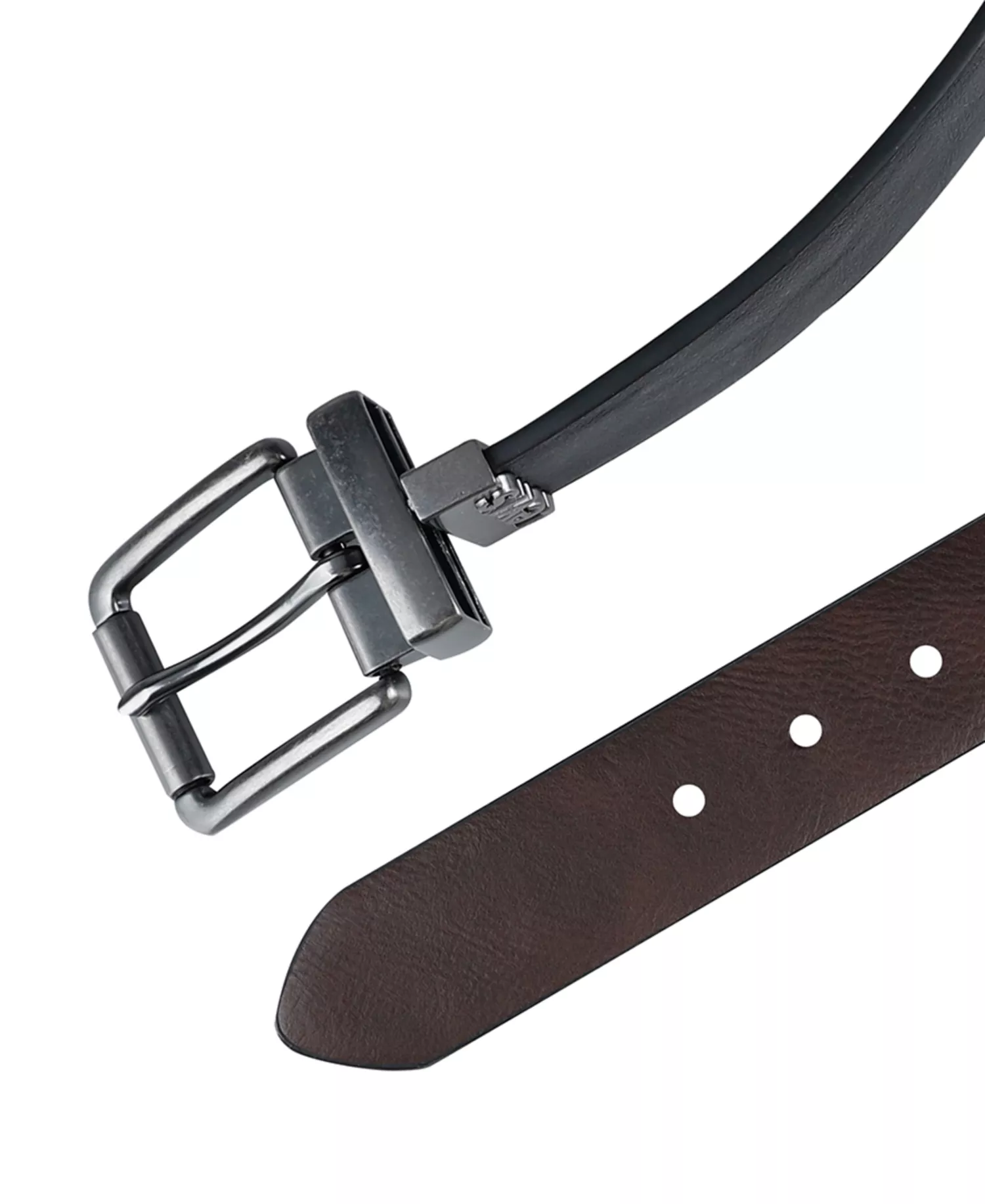 Men's Logo Buckle Stretch Reversible Leather Belt - Black/Brown - L (38-40)