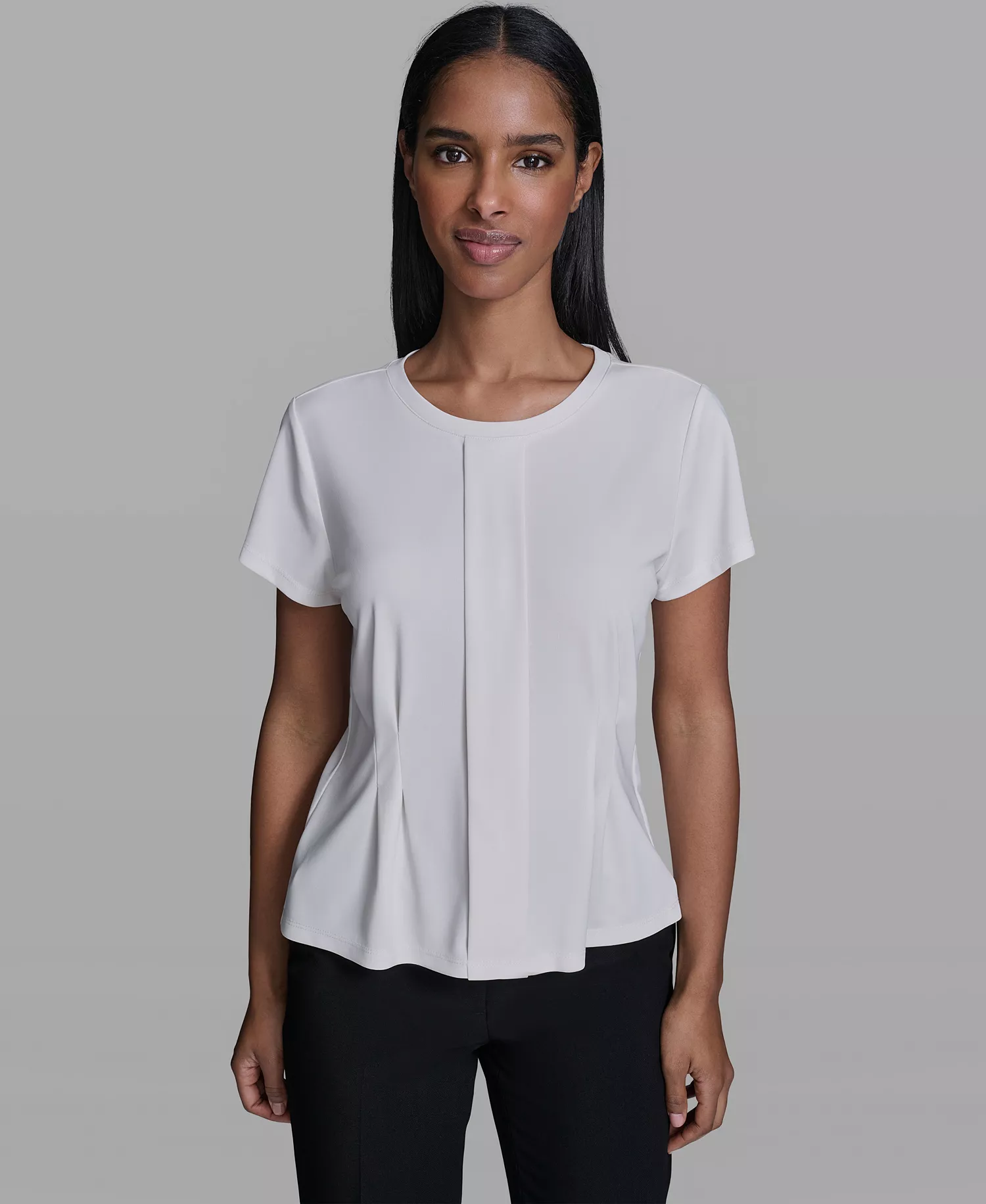 Women's Cinched Waist Crew Neck Top - Bisque - L