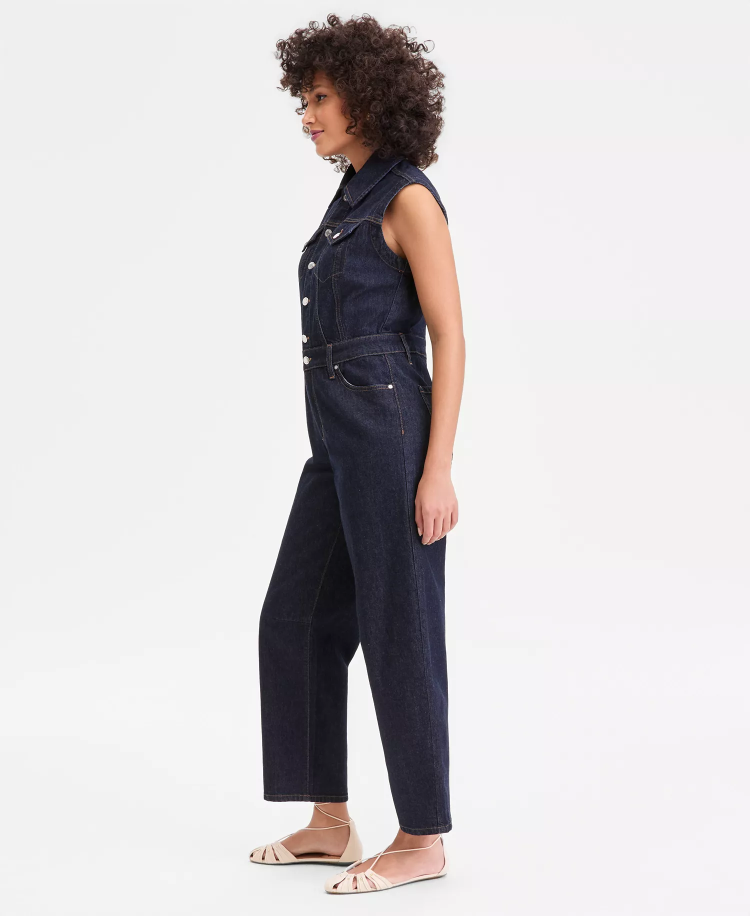 Women's Denim Barrel-Leg Sleeveless Jumpsuit, Macy's Exclusive - Hudson Wash - 0