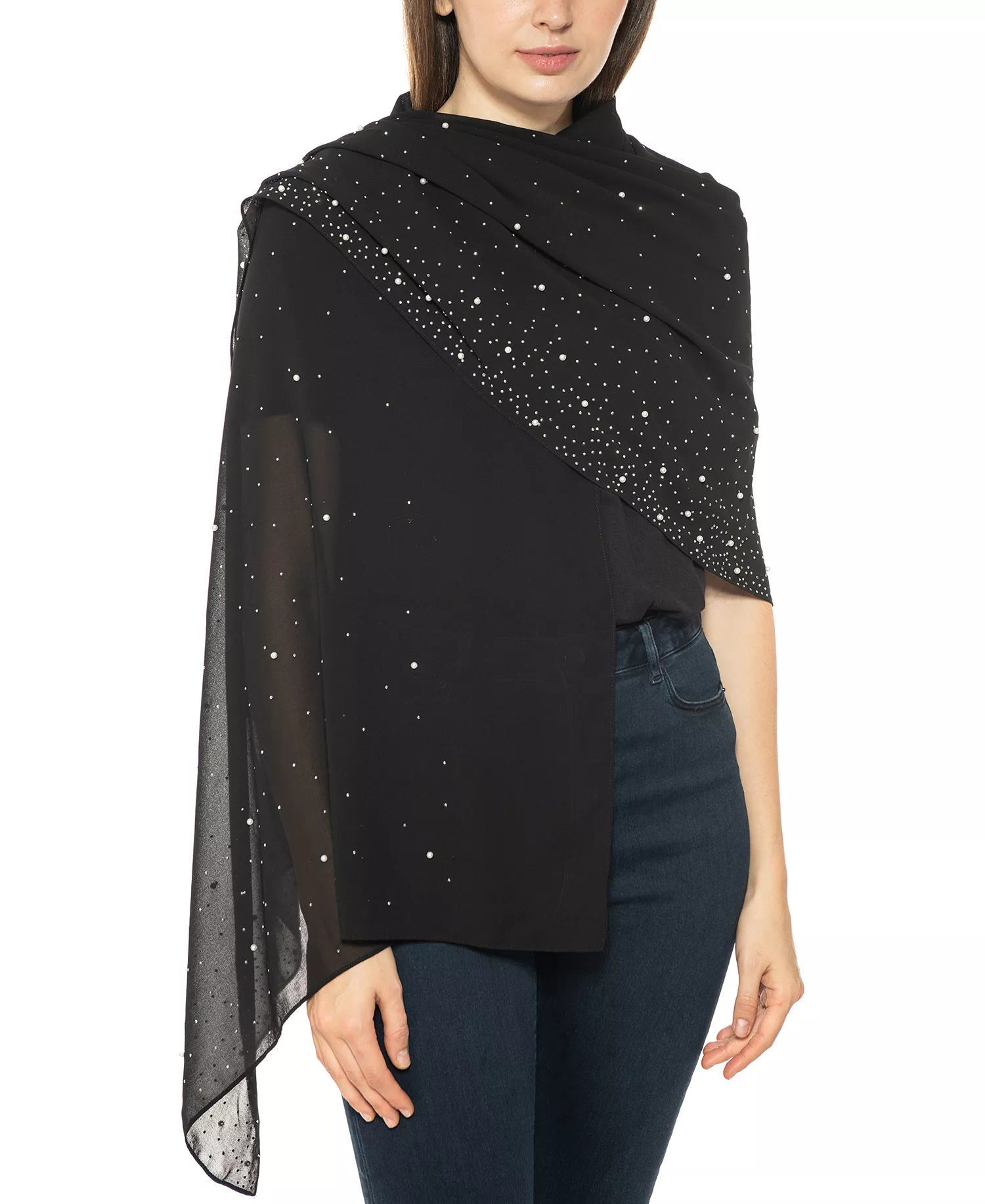 Embellished Wrap Scarf, Created for Macy's - Black - ONE SIZE