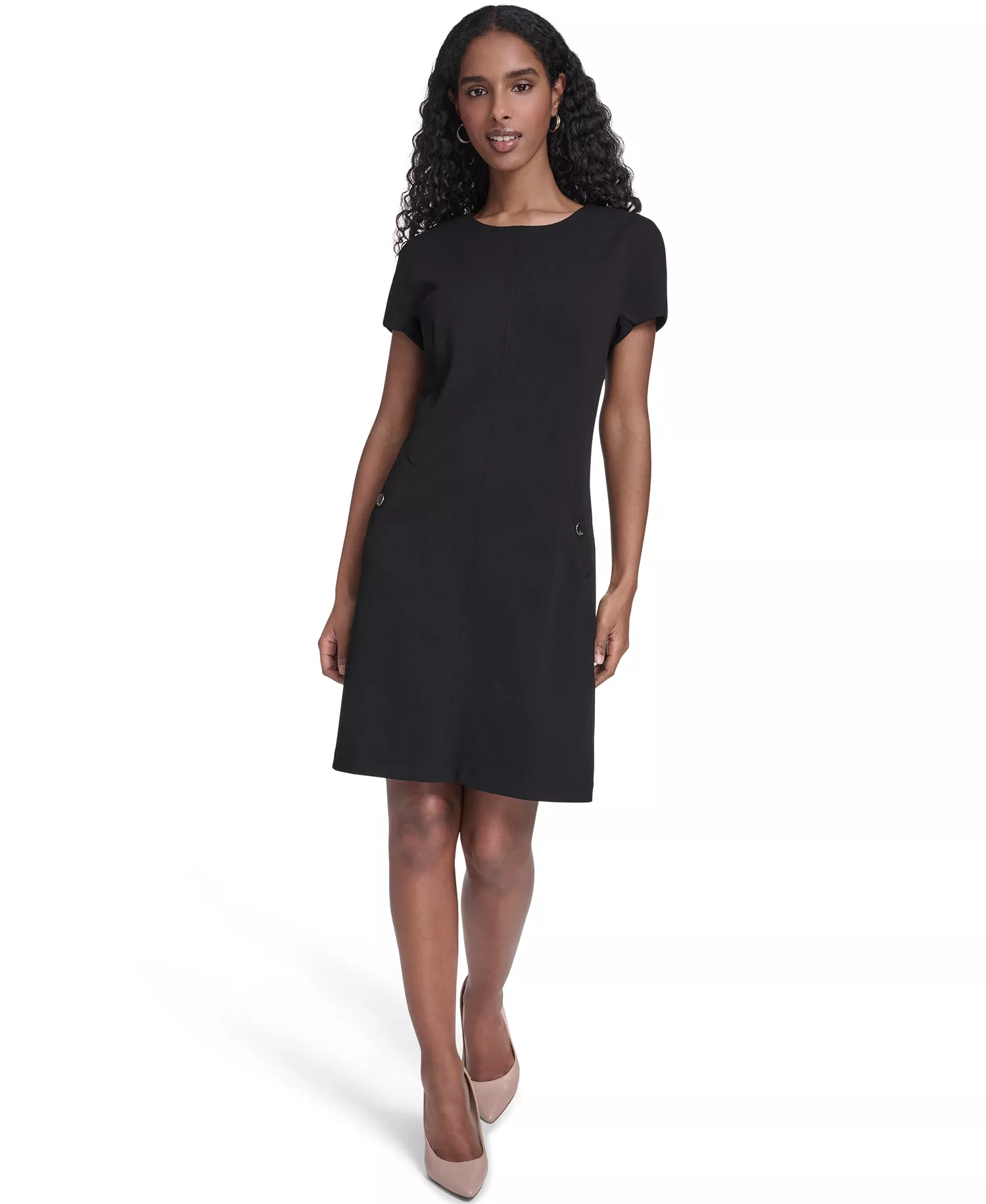Women's Button-Trim Shift Dress  - Black - 10