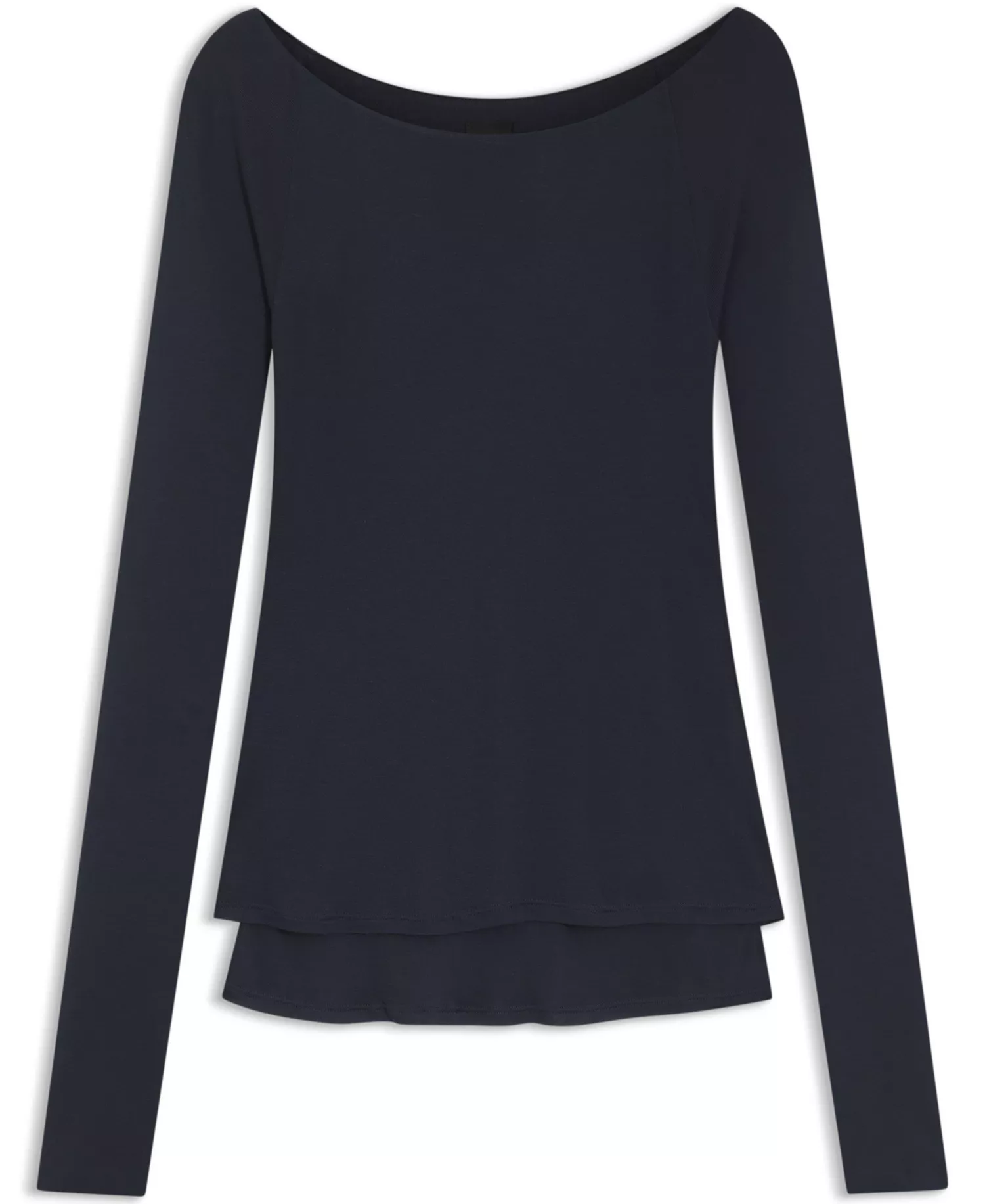 BOSS by Women's Sheer Jersey Double-Layered Jersey Top - Dark Blue - L