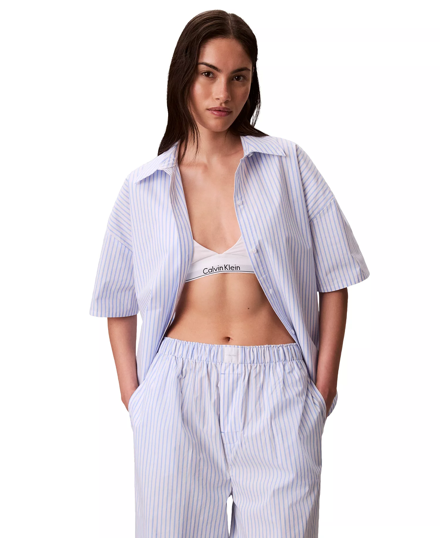 Women's Striped Short-Sleeve Pajama Shirt - Sera Stripe Blue - L