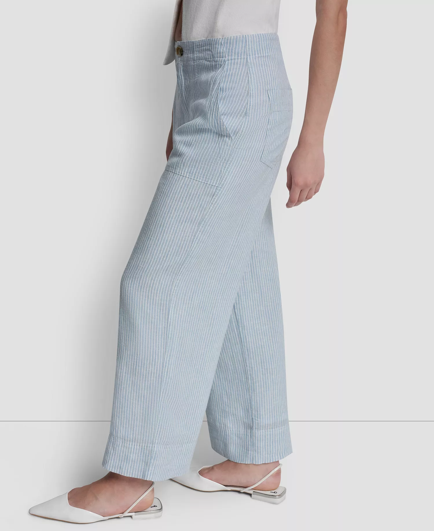 Women's Cropped Wide-Leg Linen-Blend Pants - Lex Stripe-chambray/ivory - 0