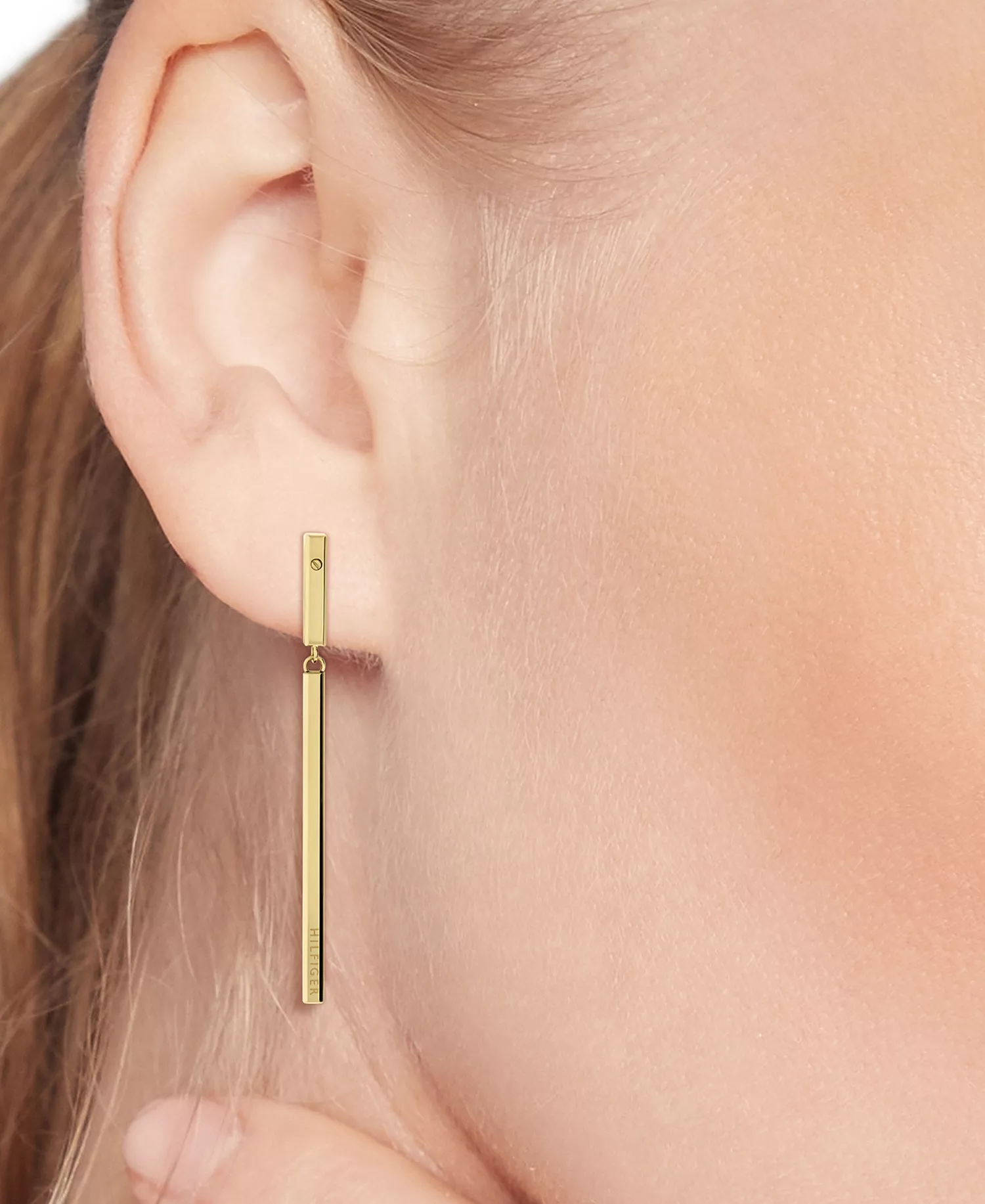 Linear Logo Bar Drop Earrings - Gold - ONE SIZE