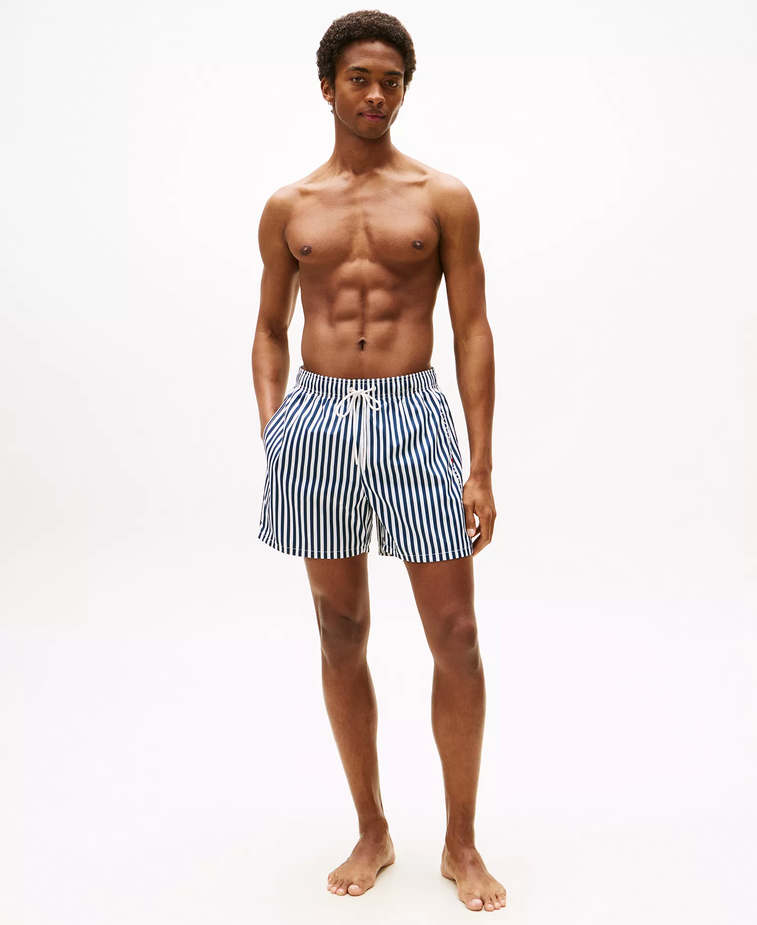Men's Medium Length Drawstring 5" Swim Trunks - Navy/white - 2XL