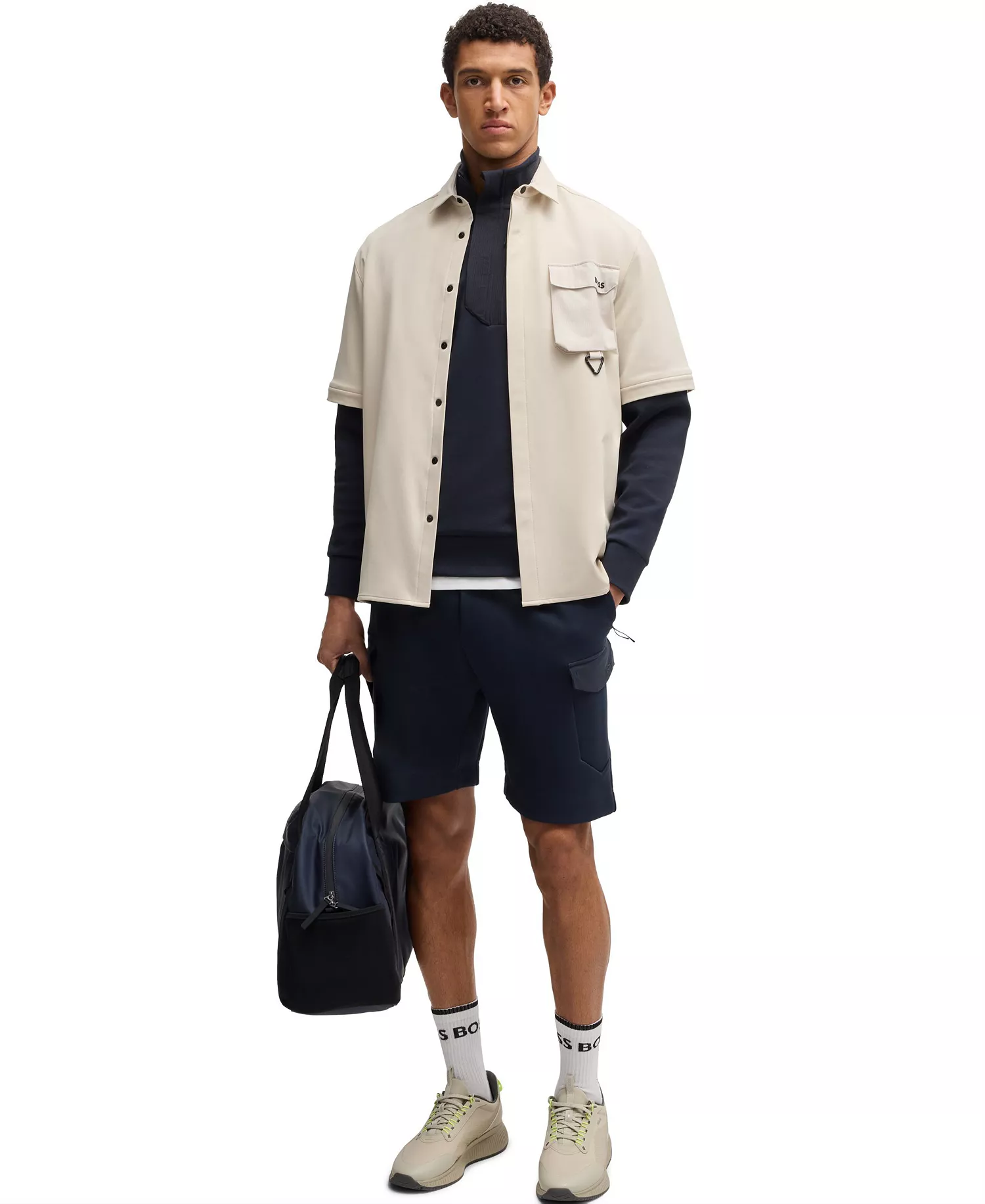 Men's Hopsack Panelling Super-Stretch Shorts - Dark Blue - 2XL