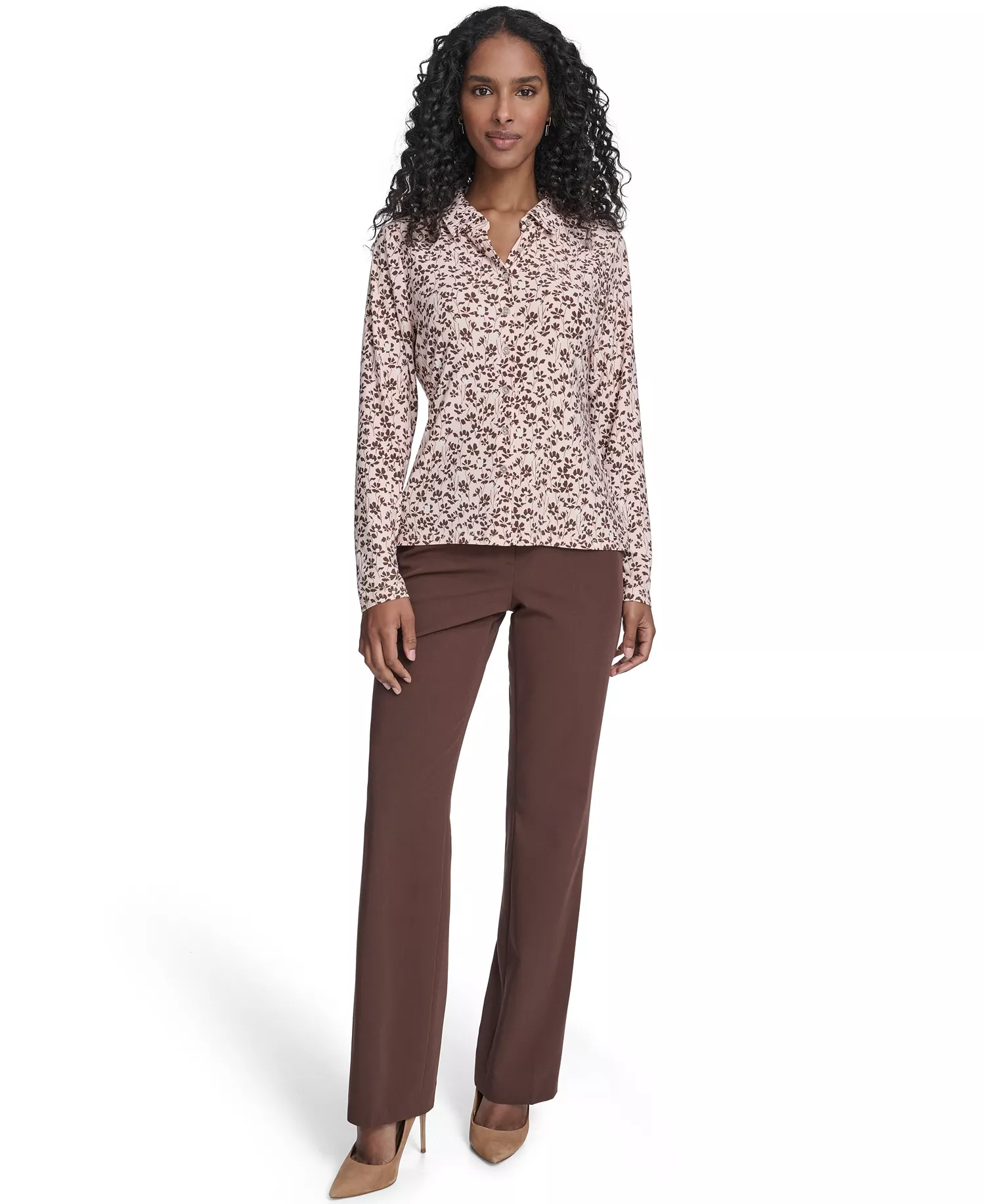 Women's Blossom Floral Knit Button Up Top - Evening Sand Multi - L