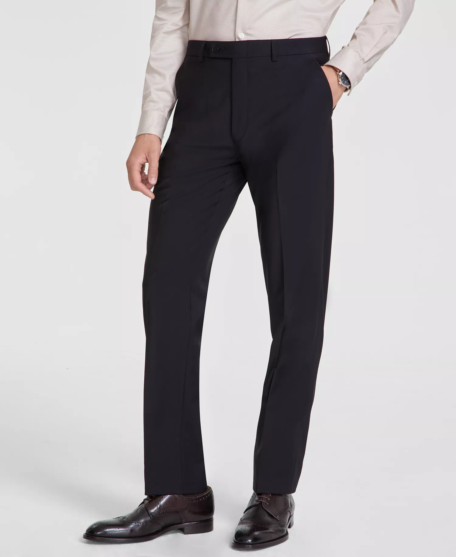 Men's Slim-Fit Wool-Blend Stretch Suit Pants - Black - 28 - 29