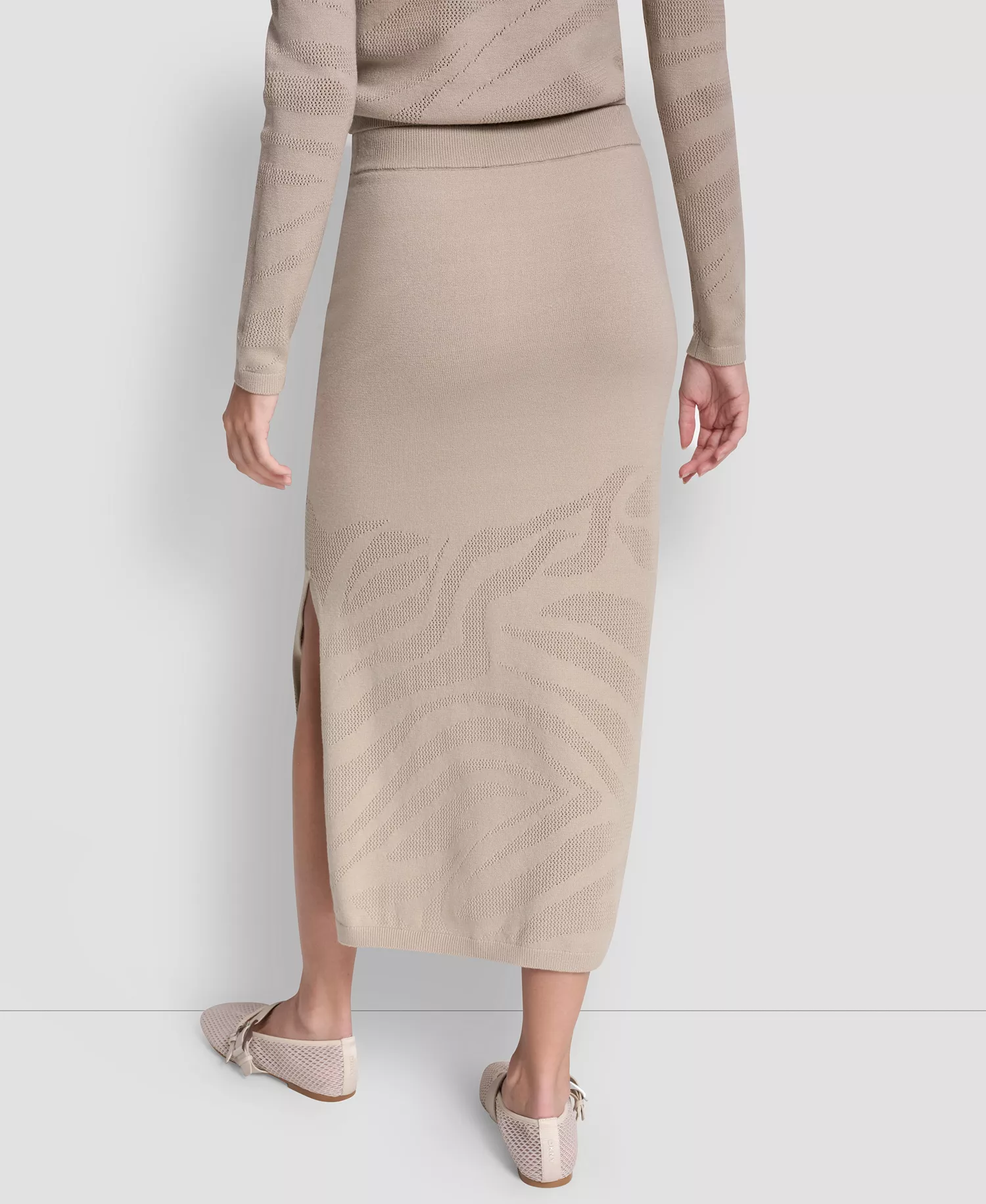Women's Engineered Zebra Pointelle Stitch Midi Skirt - Pebble - L
