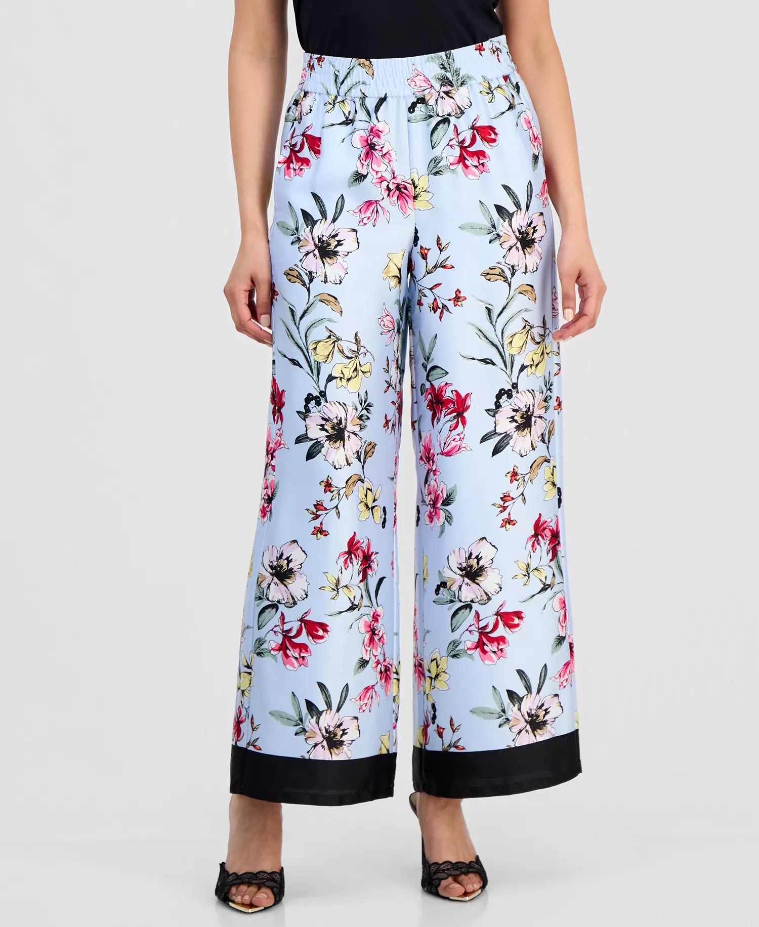 Petite Twill Border-Hem Pants, Macy's Exclusive - Dara Blooms - P/L