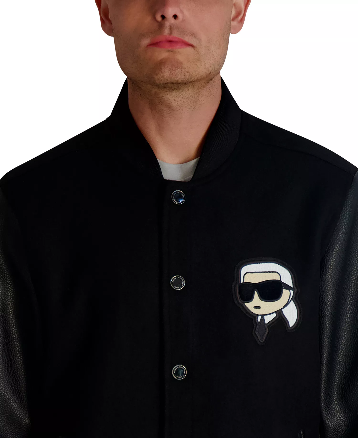 Men's Flat Head Karl Varsity Bomber Jacket - Black - L