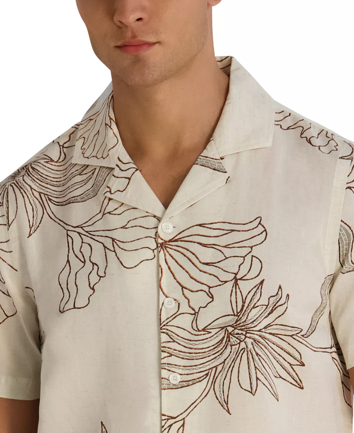 Men's Regular-Fit Short-Sleeve Printed Floral Shirt - Natural - 2XL