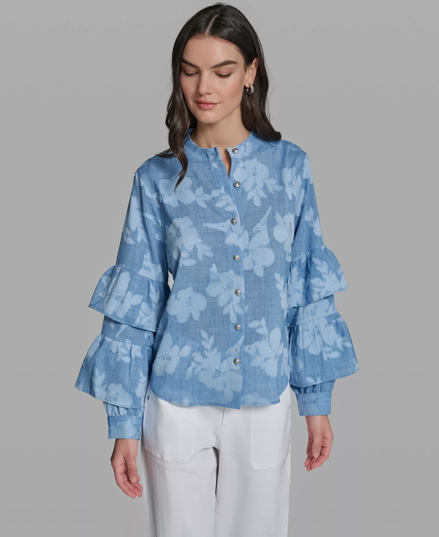 Women's Long-Sleeve Mock Neck Shirt - Medium Wash - L