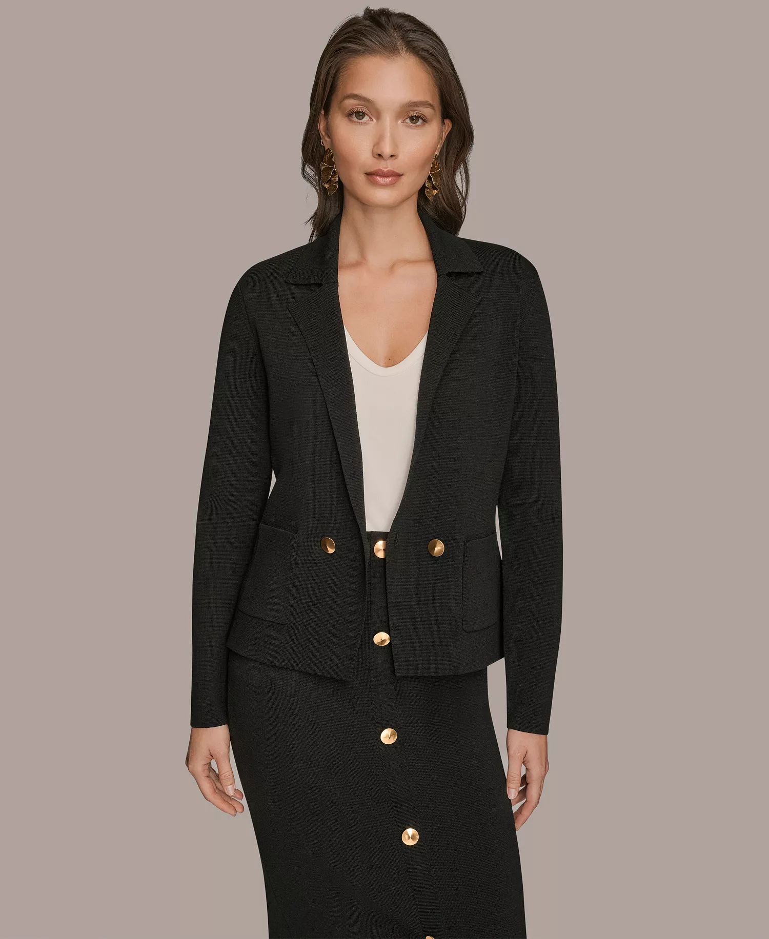 Women's Sweater Blazer & Skirt - Black - L