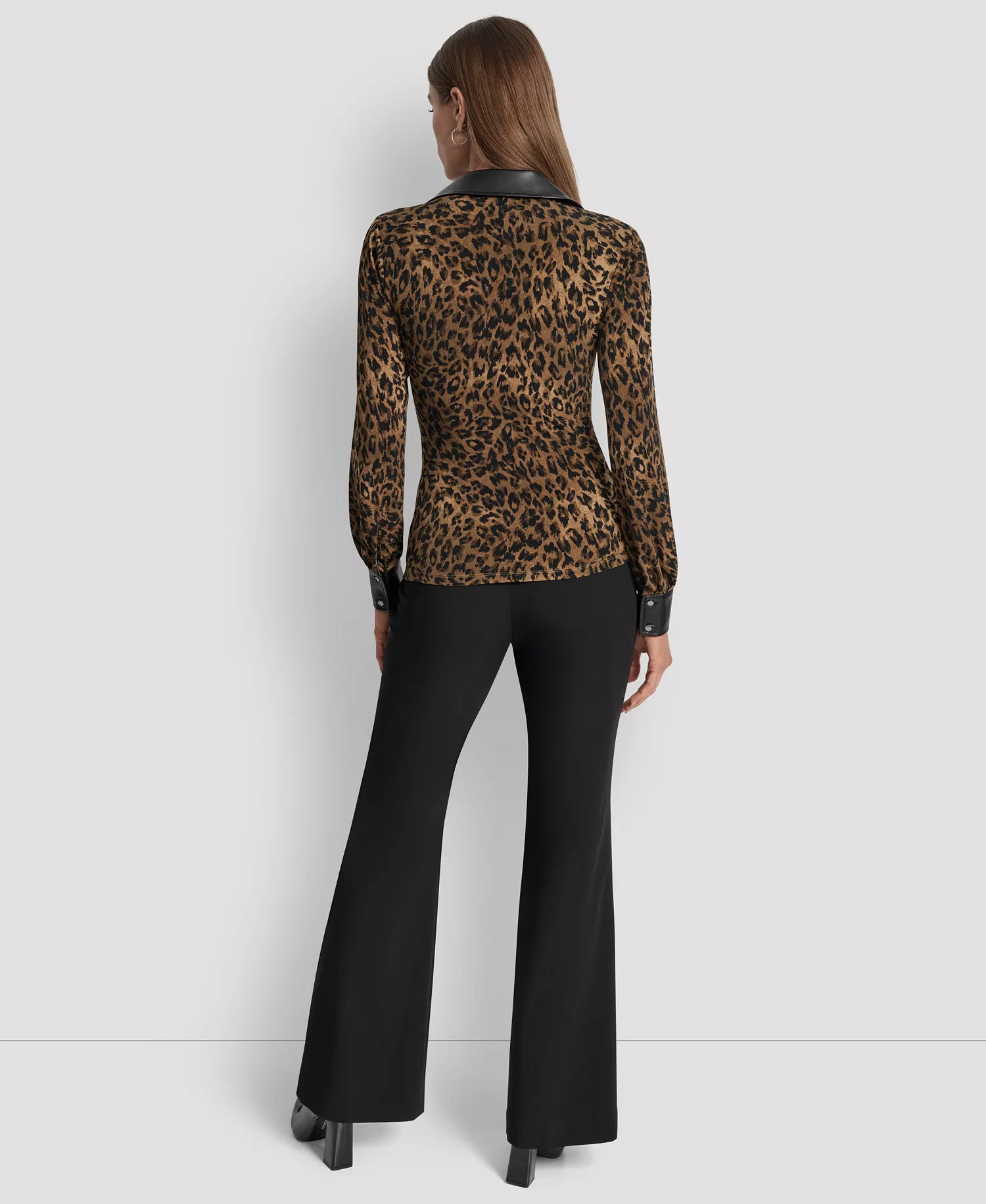 Women's Knot-Front Long-Sleeve Blouse - Truffle Multi - XS
