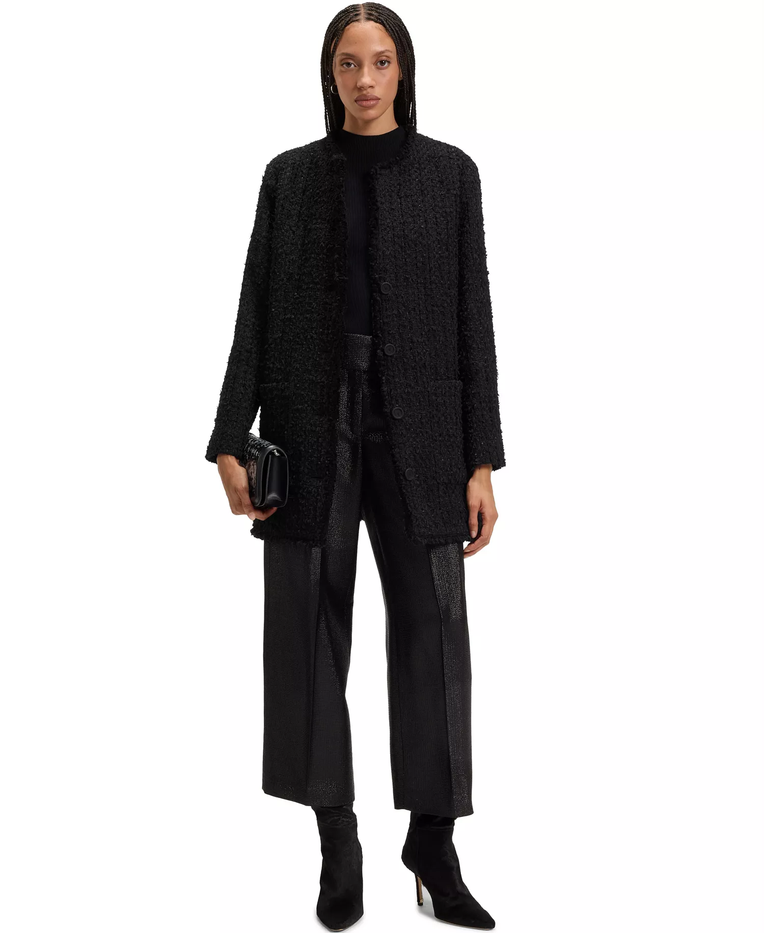 Women's Velvet Tweed Oversized-Fit Blazer - Open Misc - 12