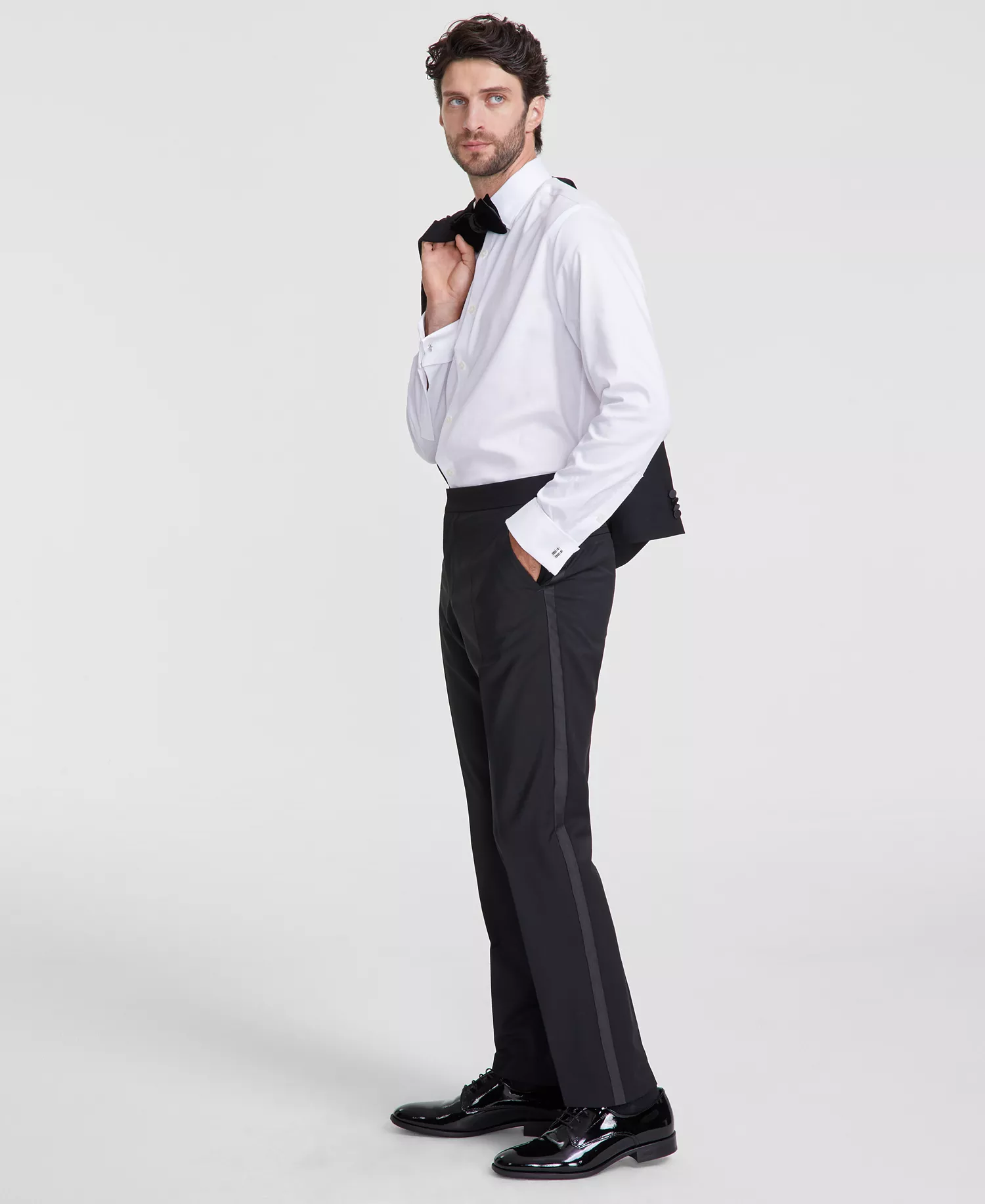 Men's Modern-Fit Wool Blend Super Flex Stretch Tuxedo Pant - Black - 30R