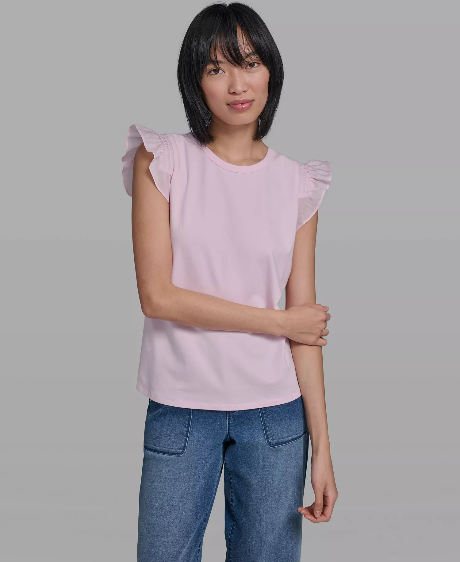 Women's Scallop Trim Boat Neck Top - Ballet Slipper - L