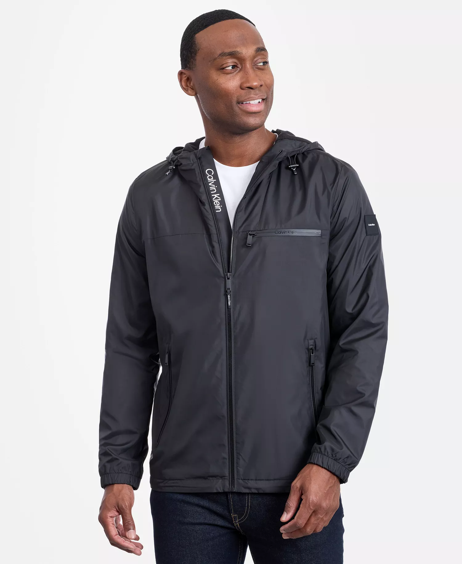 Men's Logo Hooded Windbreaker - Black - L