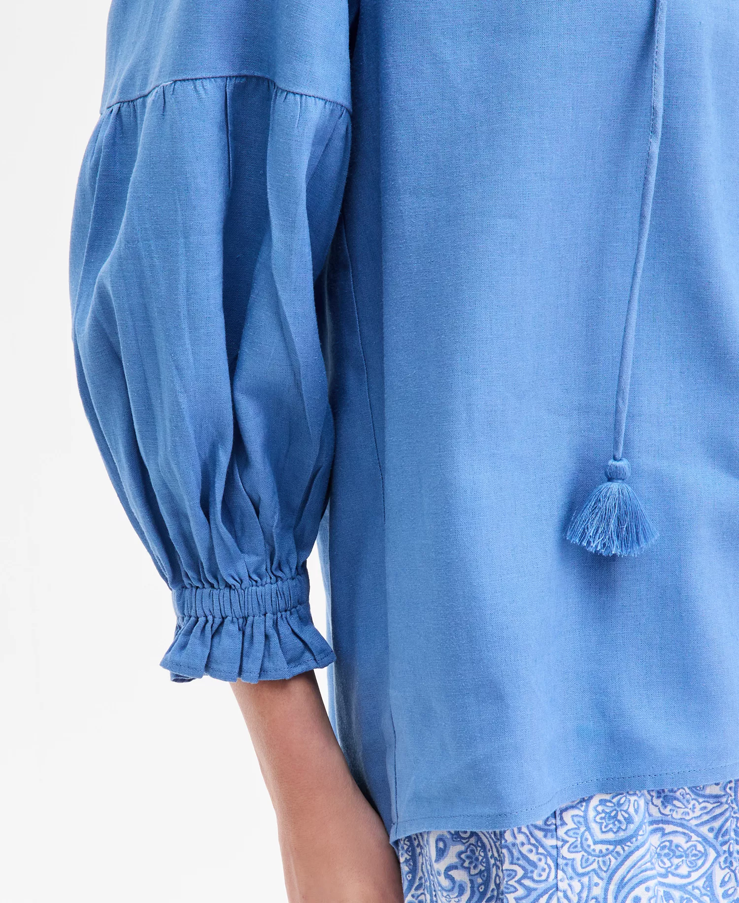 Nautica Women's Split-Neck Ruffled-Trim Blouse - Blue Haze - L