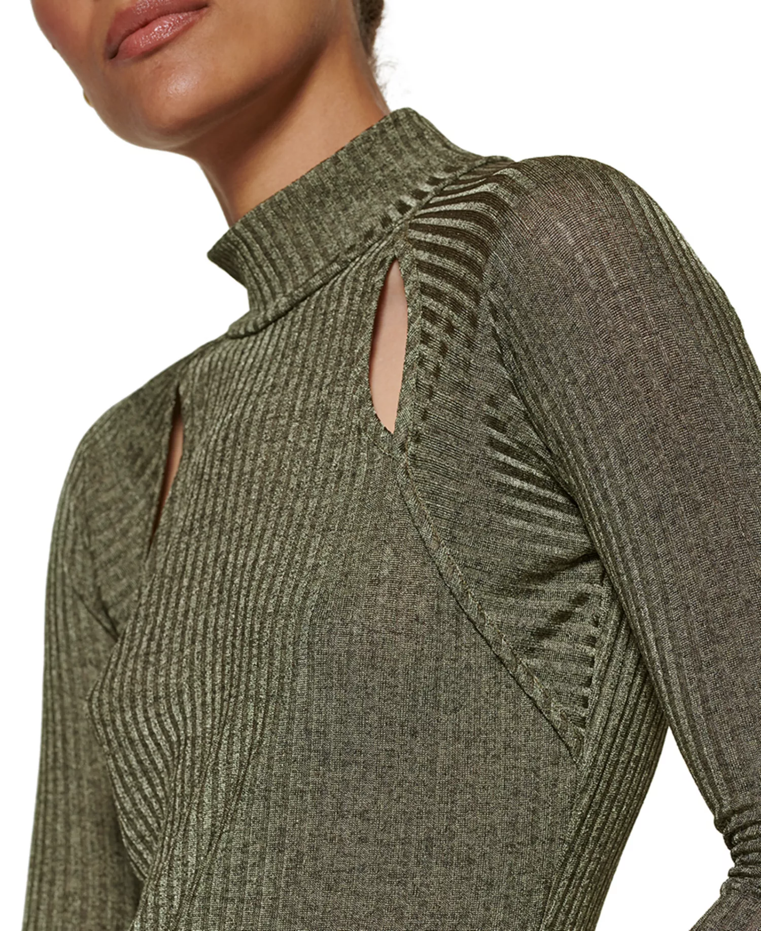 Petite Long-Sleeve Tie Neck Blouse - Martini Olive - P/L