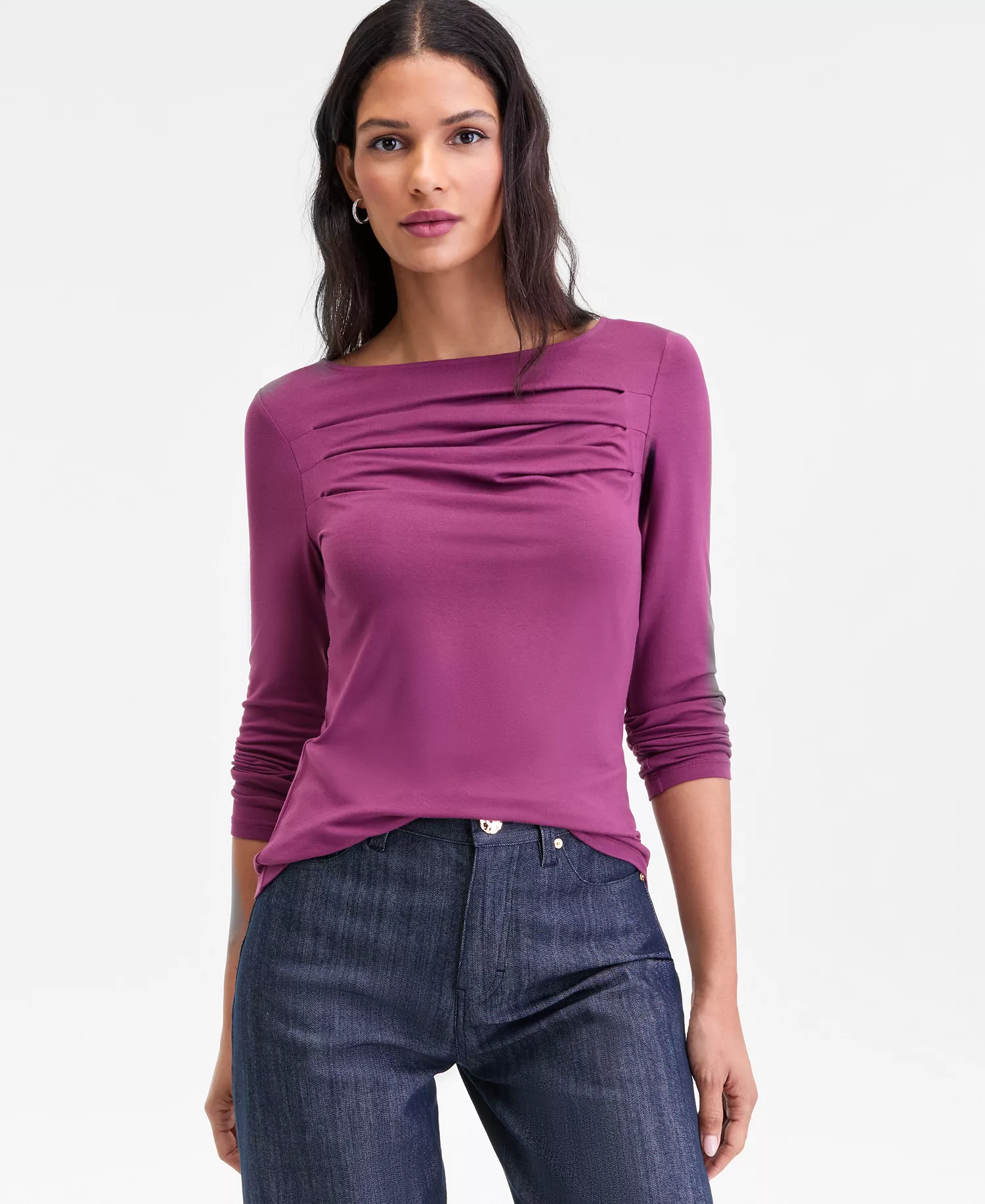 Women's Long-Sleeve Boat-Neck Knit Top, Macy's Exclusive - Amaranth - L