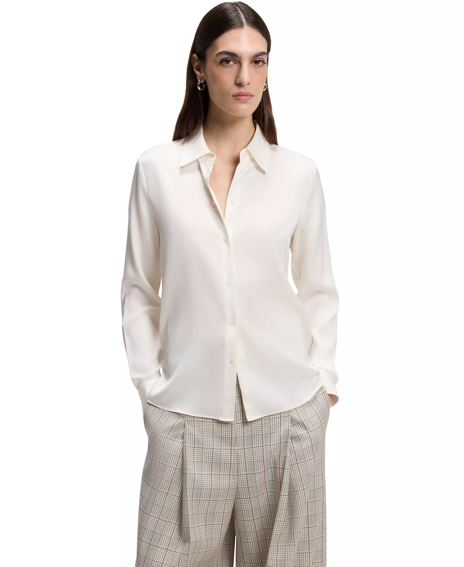 BOSS by Women's Stretch-Silk Satin Regular-Fit Blouse - Open White - 0