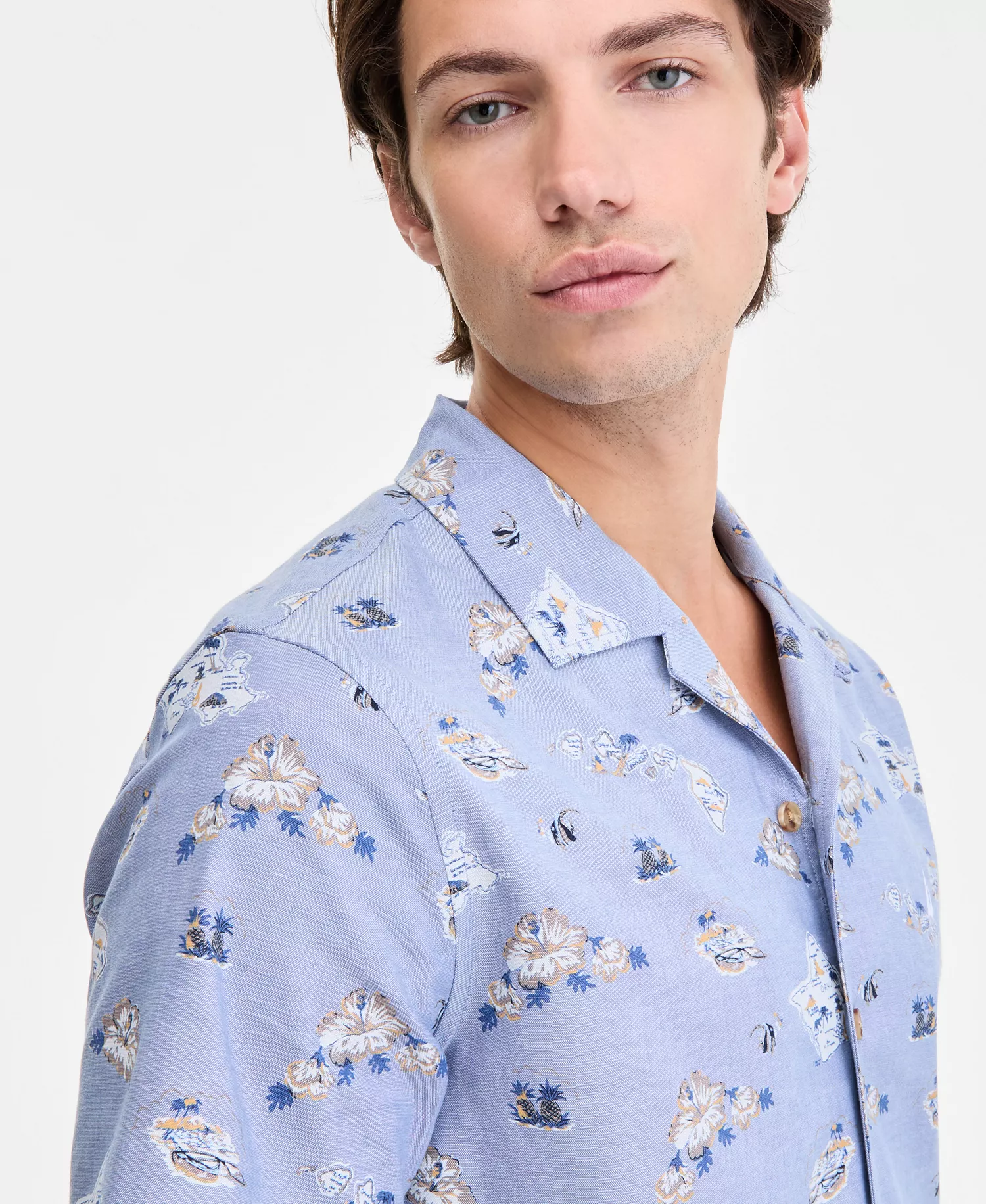 Men's Classic-Fit Printed Button-Down Camp Shirt - Moonlight Blue - 2XL