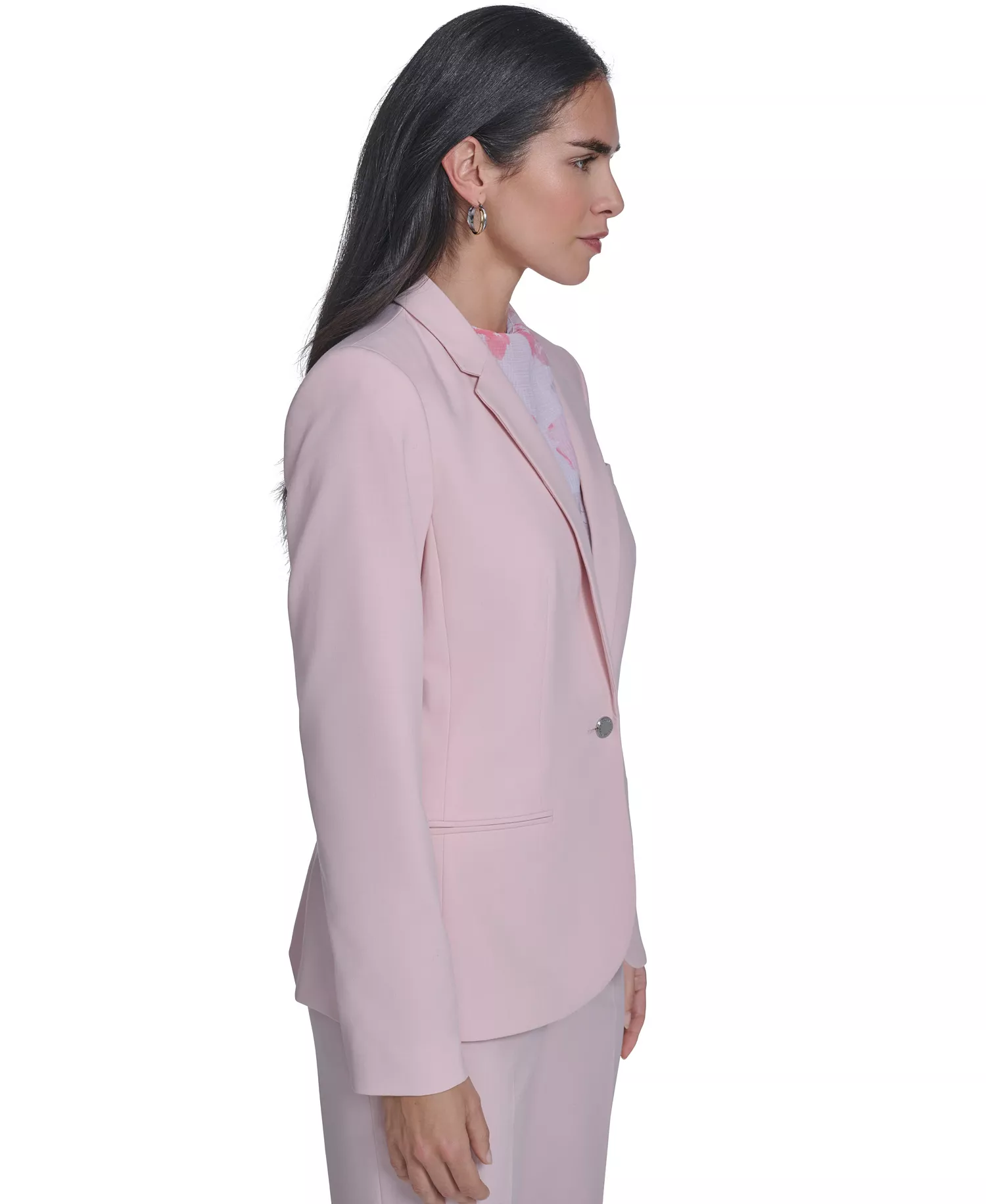 Calvin Klein Petite One-Button Blazer and Modern Straight Leg Pants - Latte/Petal Pink - 10P