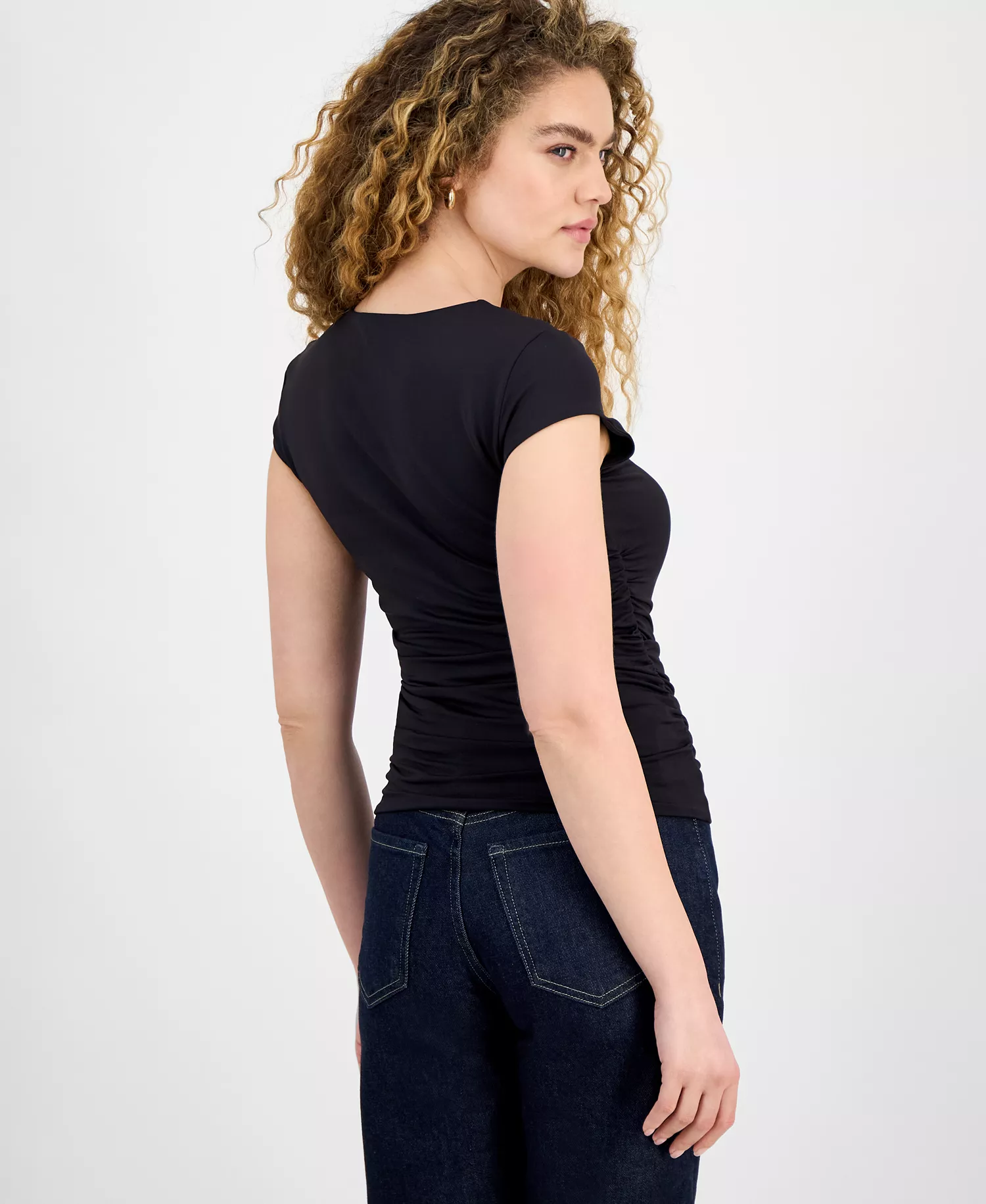 Women's Second Skin Crewneck Ruched T-Shirt  - Black - M