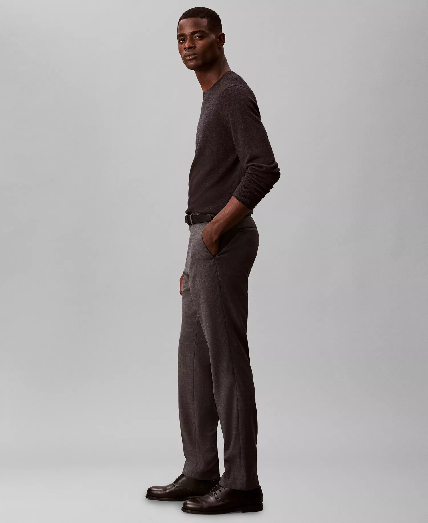 Men's Slim-Fit Check Trouser Pants - Charcoal Heather - 31x30