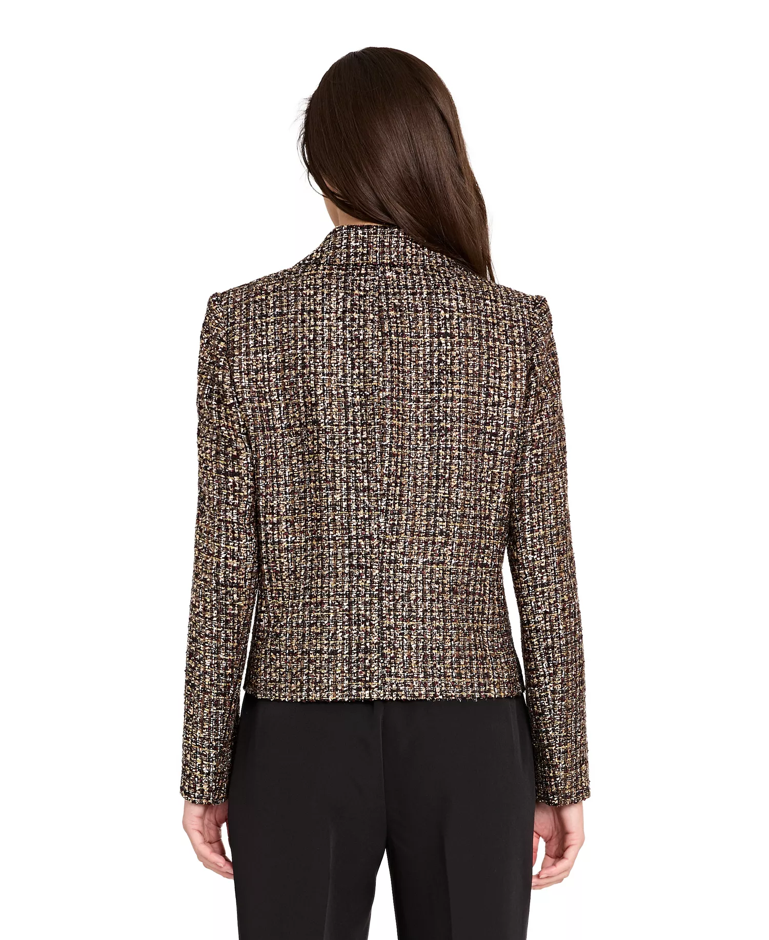 Women's Peak Lapel Collar 1-Button Cropped Jacket - Black/espresso - 14