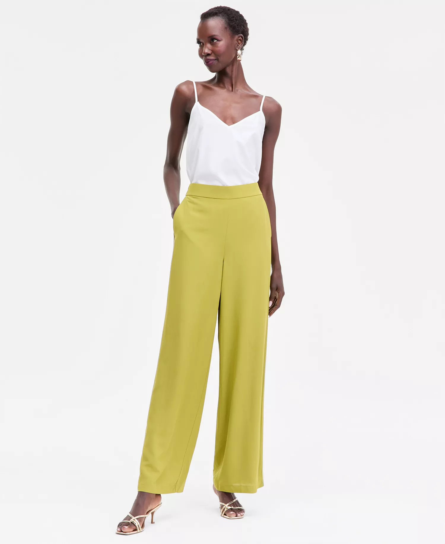 Women's Wide-Leg Pull-On Pants, Macy's Exclusive - Citrine Green - L