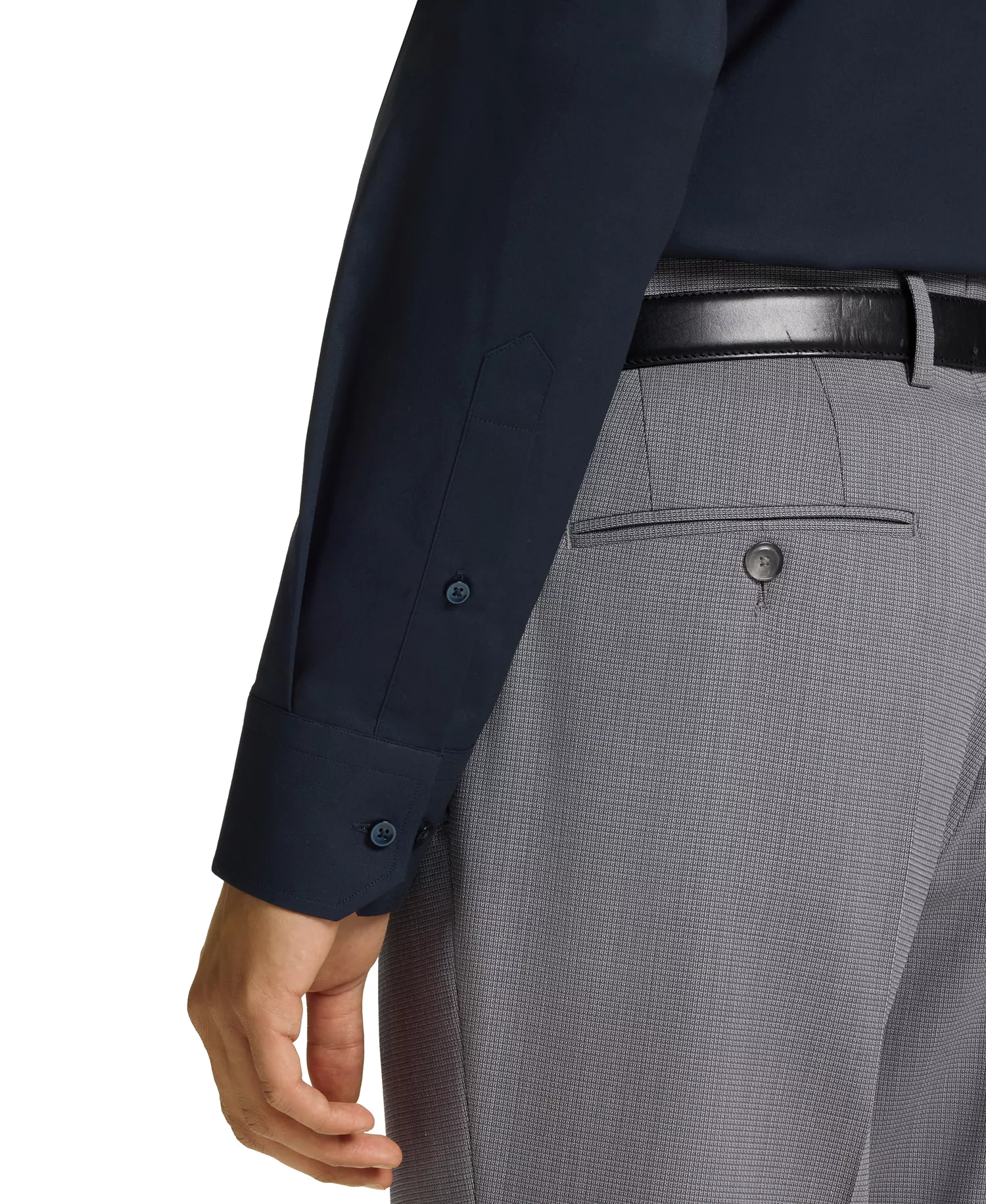 Men's Stretch-Cotton Poplin Regular-Fit Dress Shirt - Dark Blue - 15