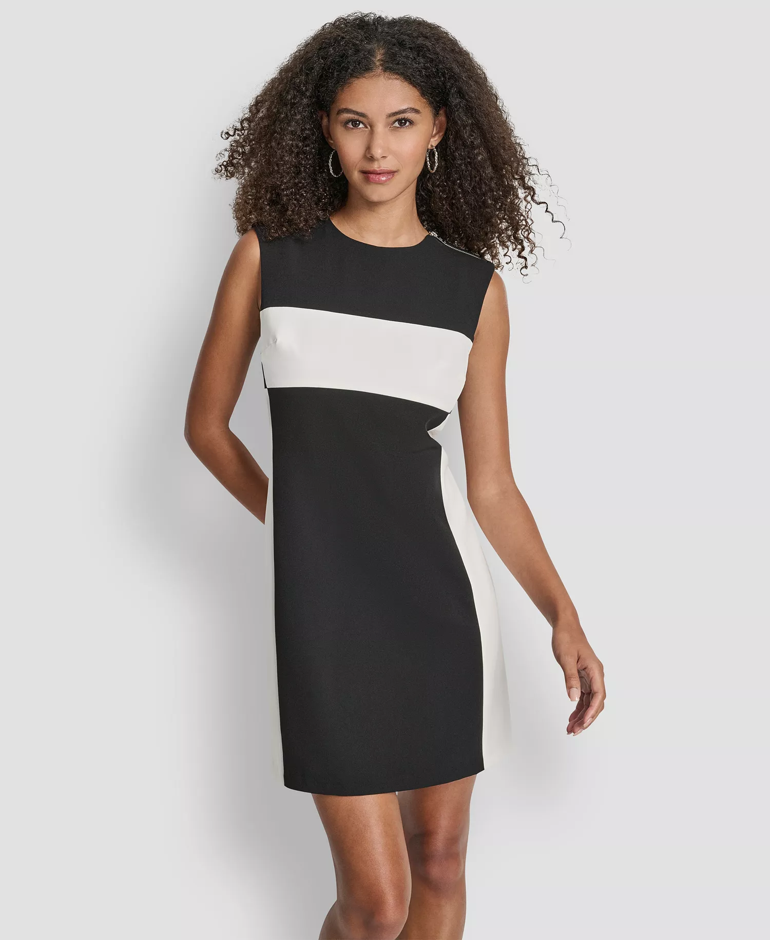 Women's Sleeveless Jewel Neck Colorblock Shift Dress - Black/Ivory - 10