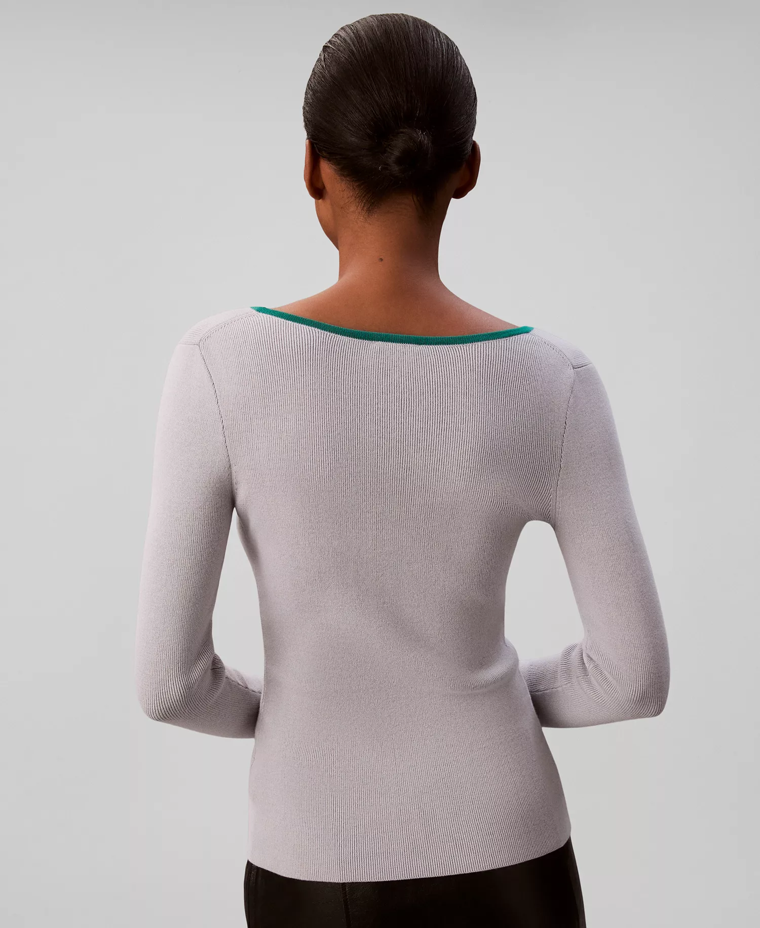 Women's Long Sleeve Top - Grey with/Green Trim - L