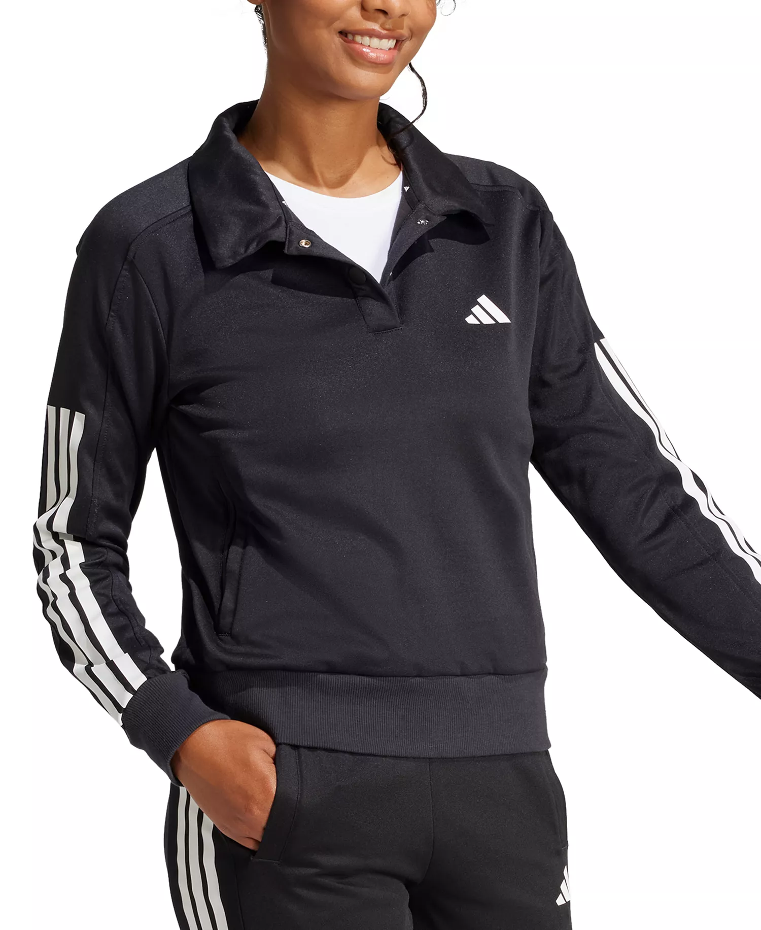 Women's Iconic 3-Stripes Snap Track Top - Black/black - L