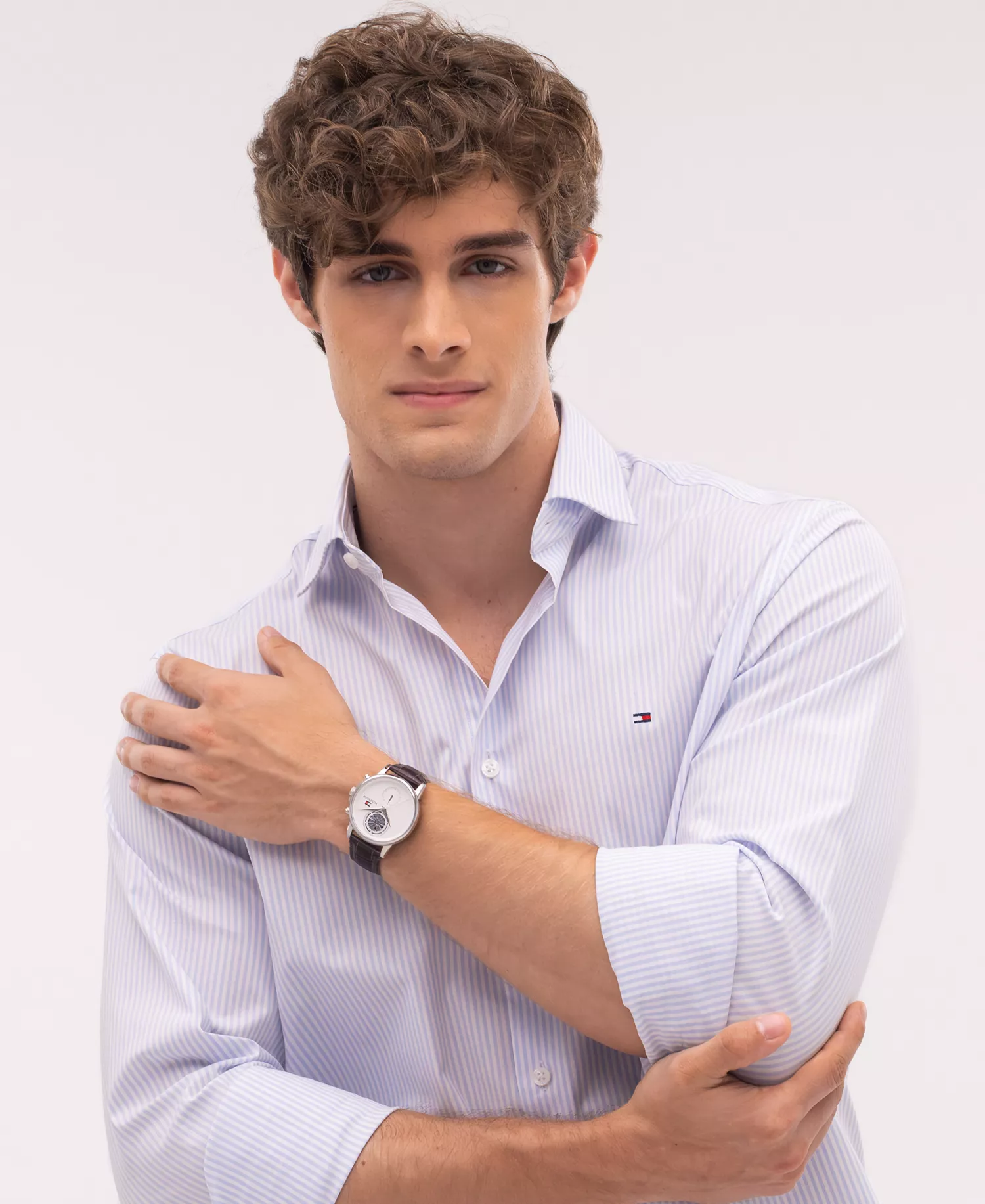 Men's Multifunction Brown Leather Bracelet Watch, 40mm - Cream - No Size