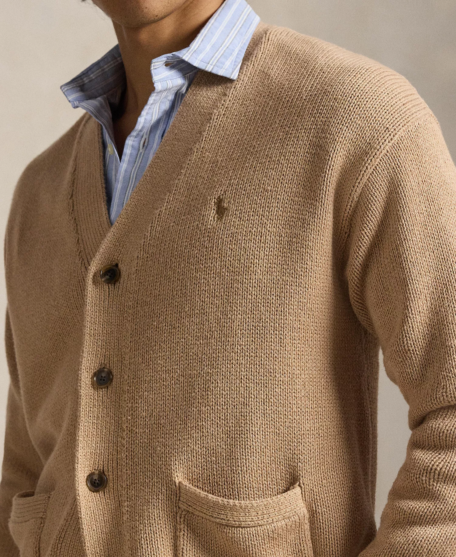 Men's Relaxed-Fit V-Neck Cardigan - Camel Melange - 2XL
