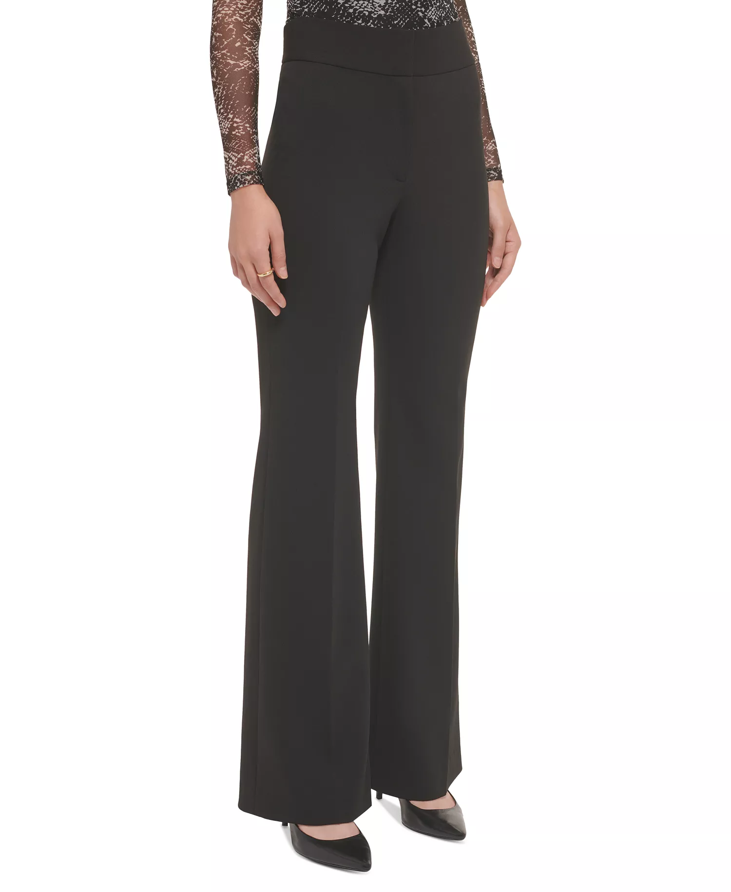 Polished High Waist Wide Leg Trousers - Black - 0