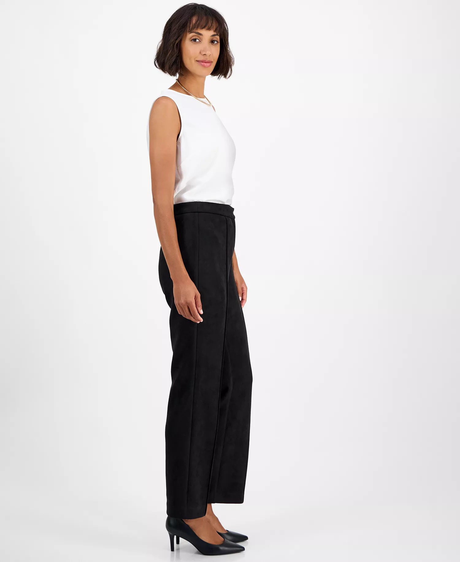 Women's High-Rise Seamed Straight-Leg Pants  - Black - 12