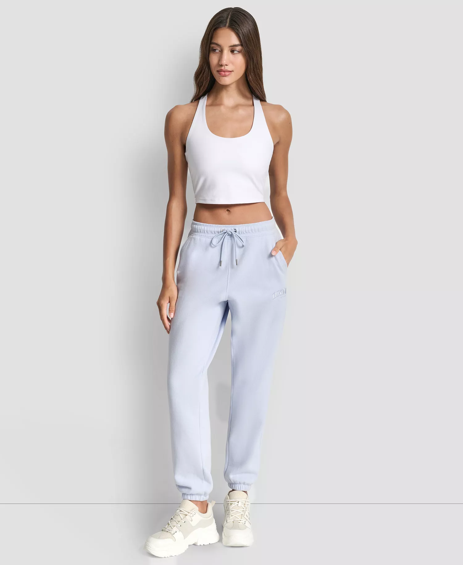 Women's Varsity Embroidered Logo Relaxed Pockets Pull-On Joggers - Frost Blue - L