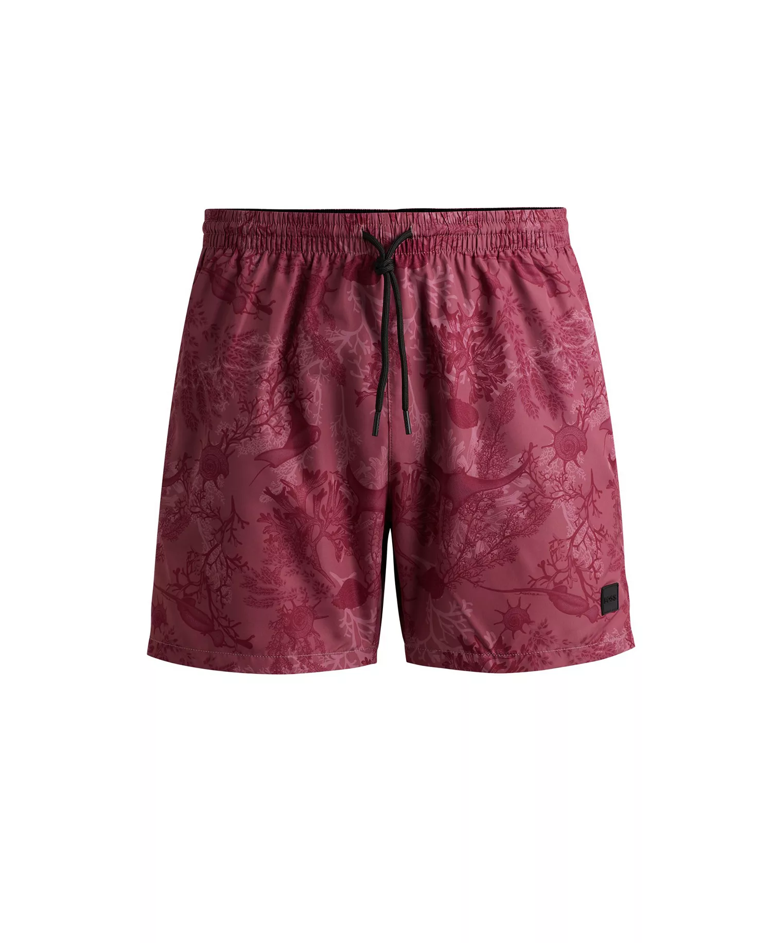 Men's Seasonal Print Logo-Badge Swim Shorts - Open Red - L